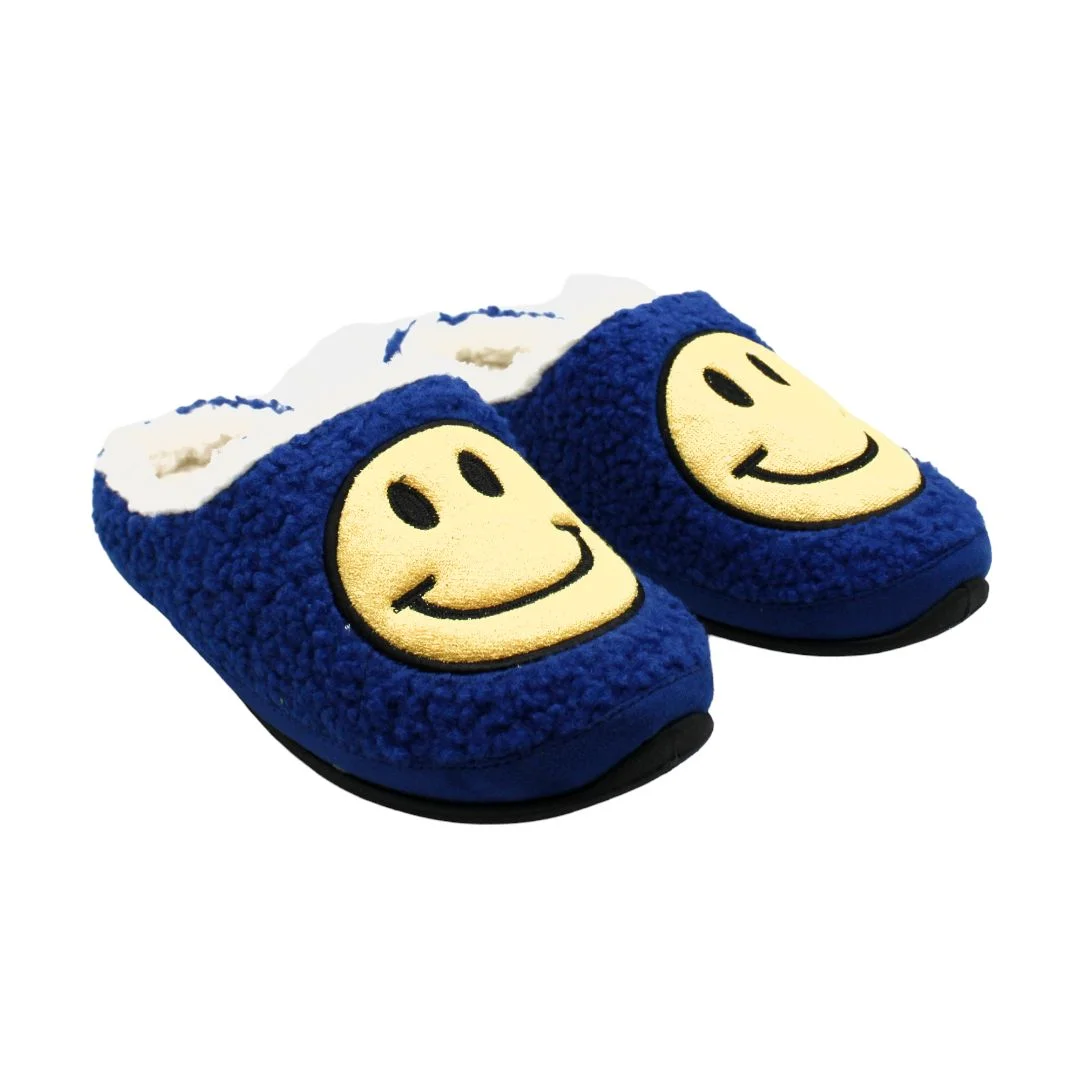 Deer Stags Mens Blue Smiley Face Cushioned Round Toe Slip on Slippers Shoes  (Size 10 US)