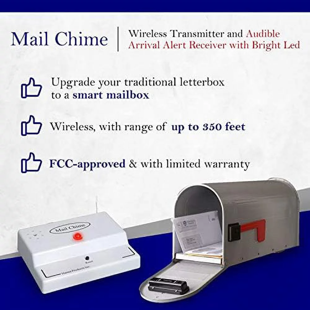 Mail Chime Mailbox Notification System – Mailbox With Wireless Transmitter & Audible Arrival Alert Receiver With Bright LED Light