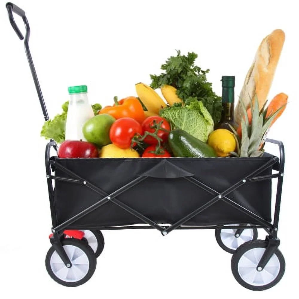 Buytoshop Folding Wagon Garden Shopping Beach Cart,Outdoor Camping Wagon Cart,Black