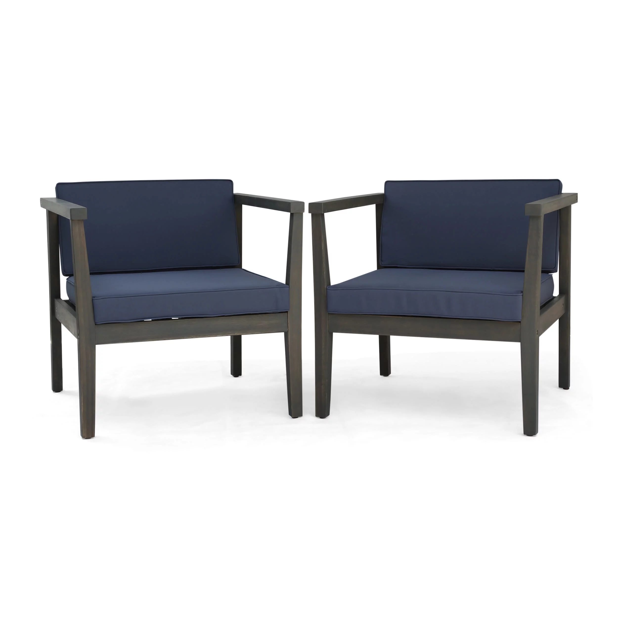 GDF Studio Cornelius Outdoor Acacia Wood Club Chairs with Cushions, Set of 2, Gray and Dark Gray