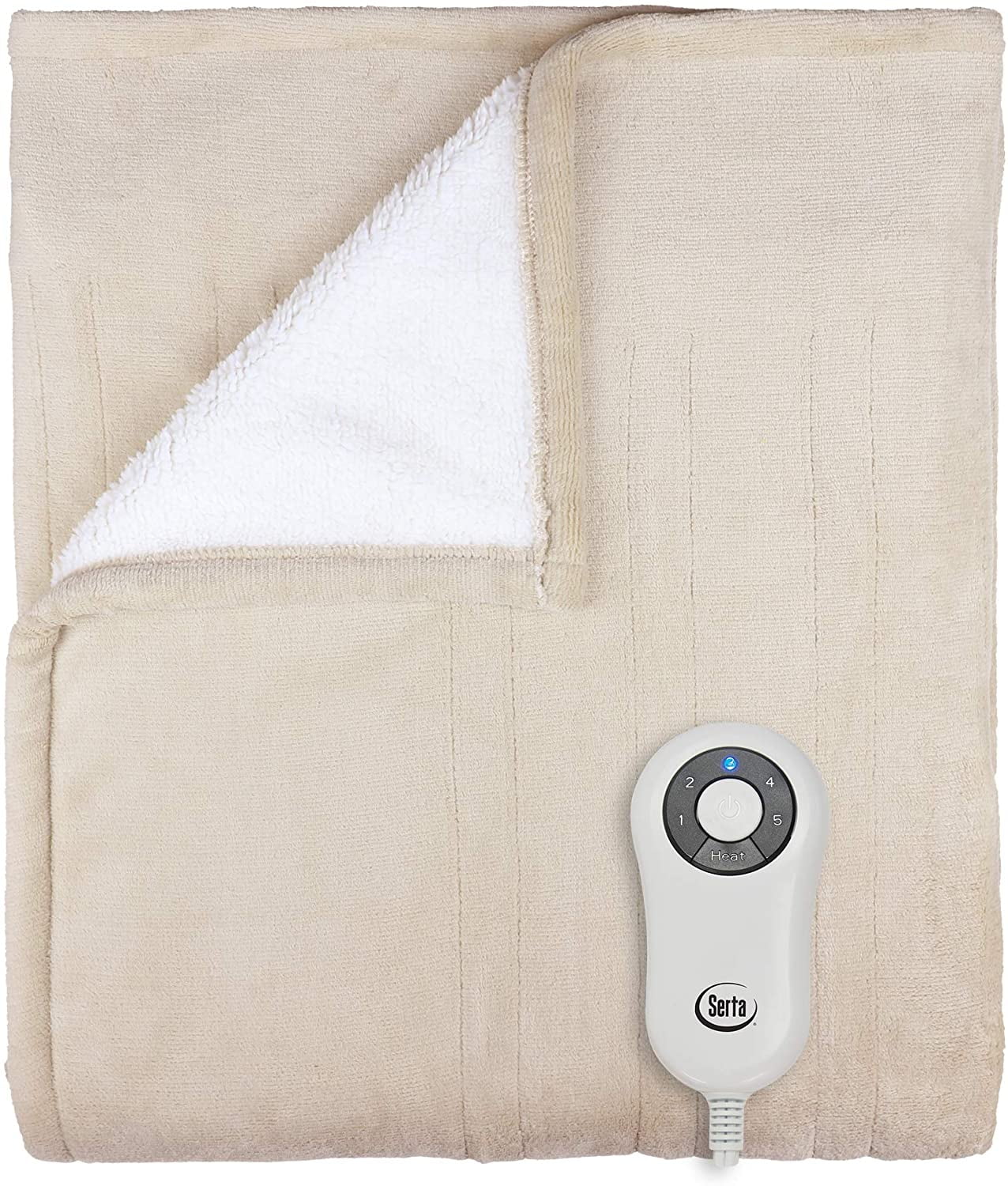 Serta Microplush Sherpa Electric Heated Warming Throw Blanket Sand