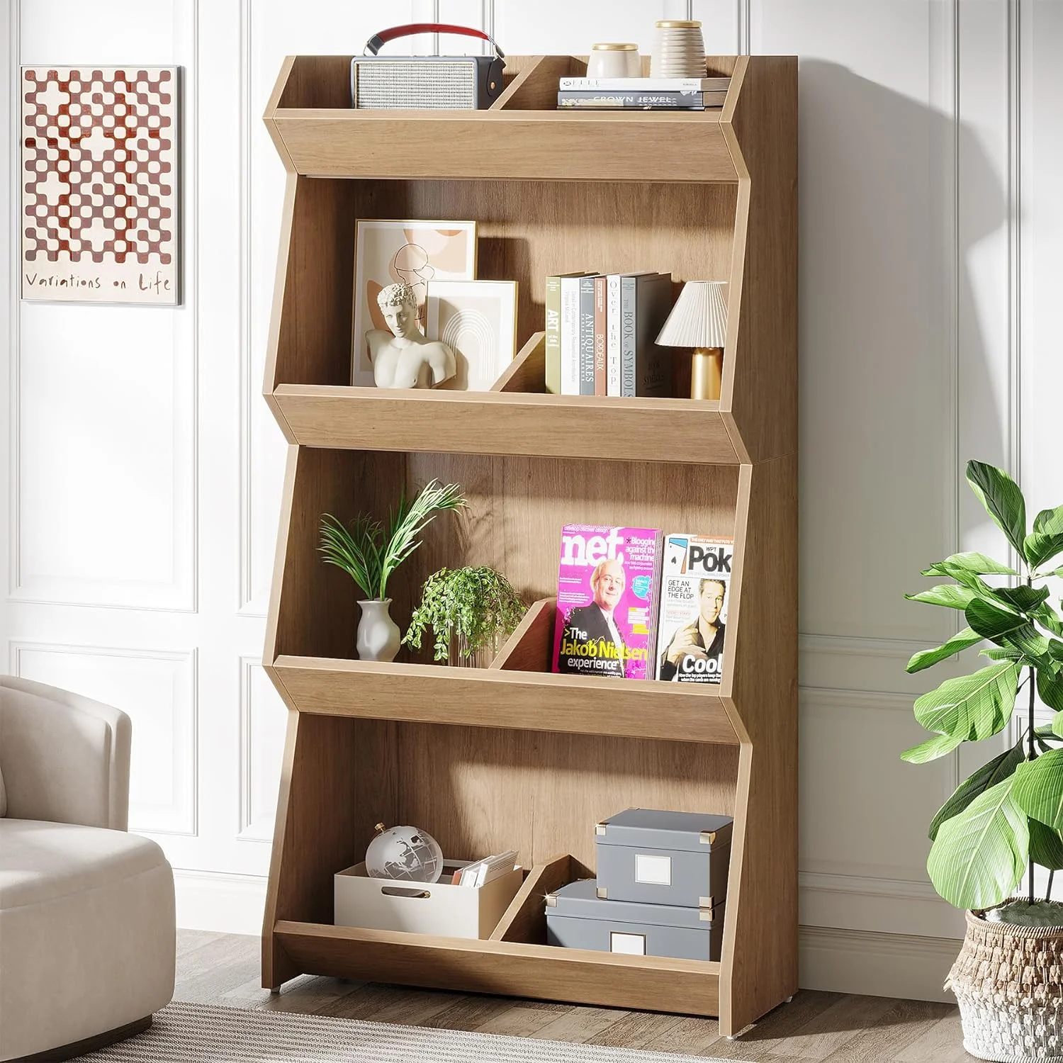 Tribesigns 4 Shelves Bookcase, 55 inch Bookshelf with Shelves, Wood Sturdy Display shelf, Oak