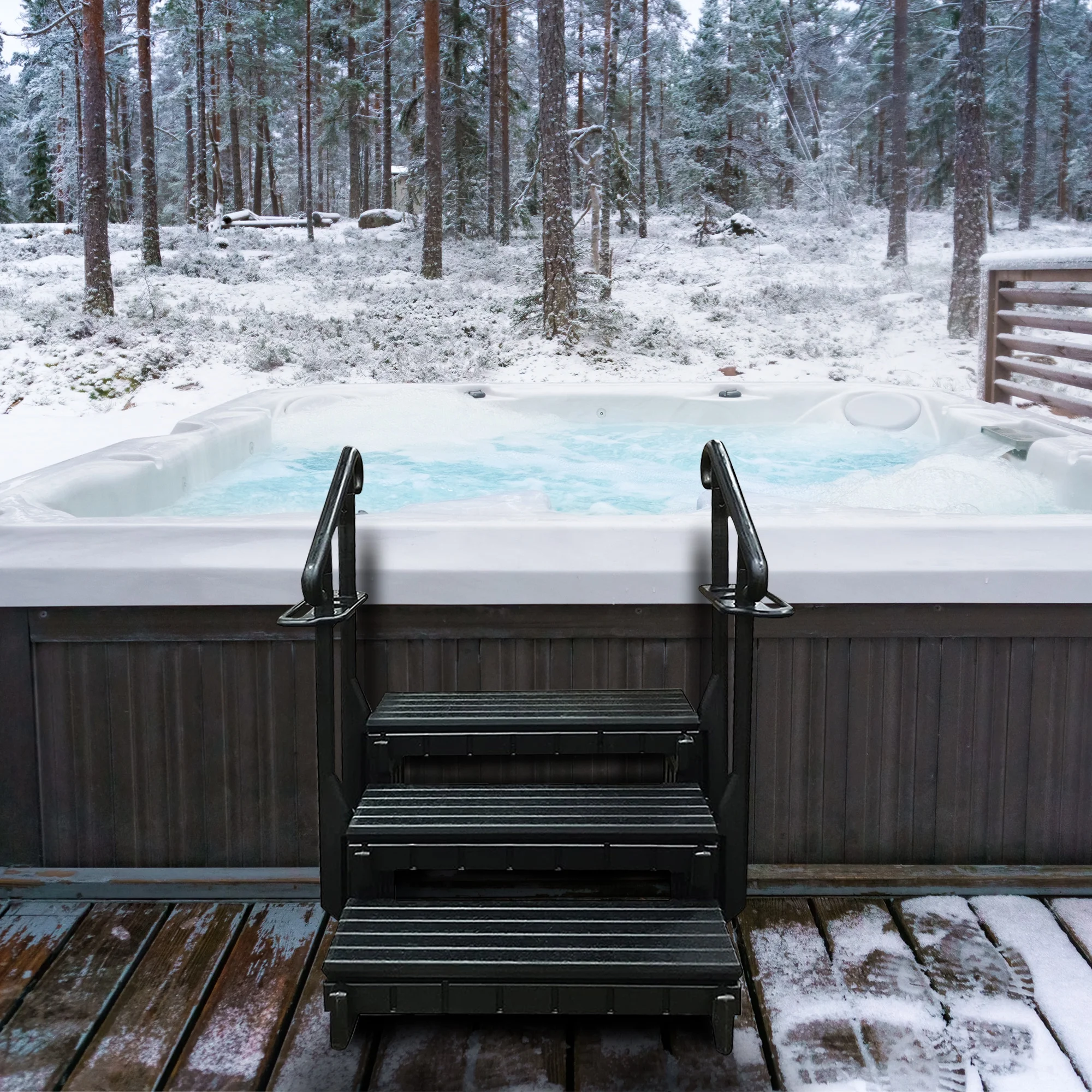 Confer Plastics 36 Inch 3 Signature Spa Step with Curved Handrails, Black