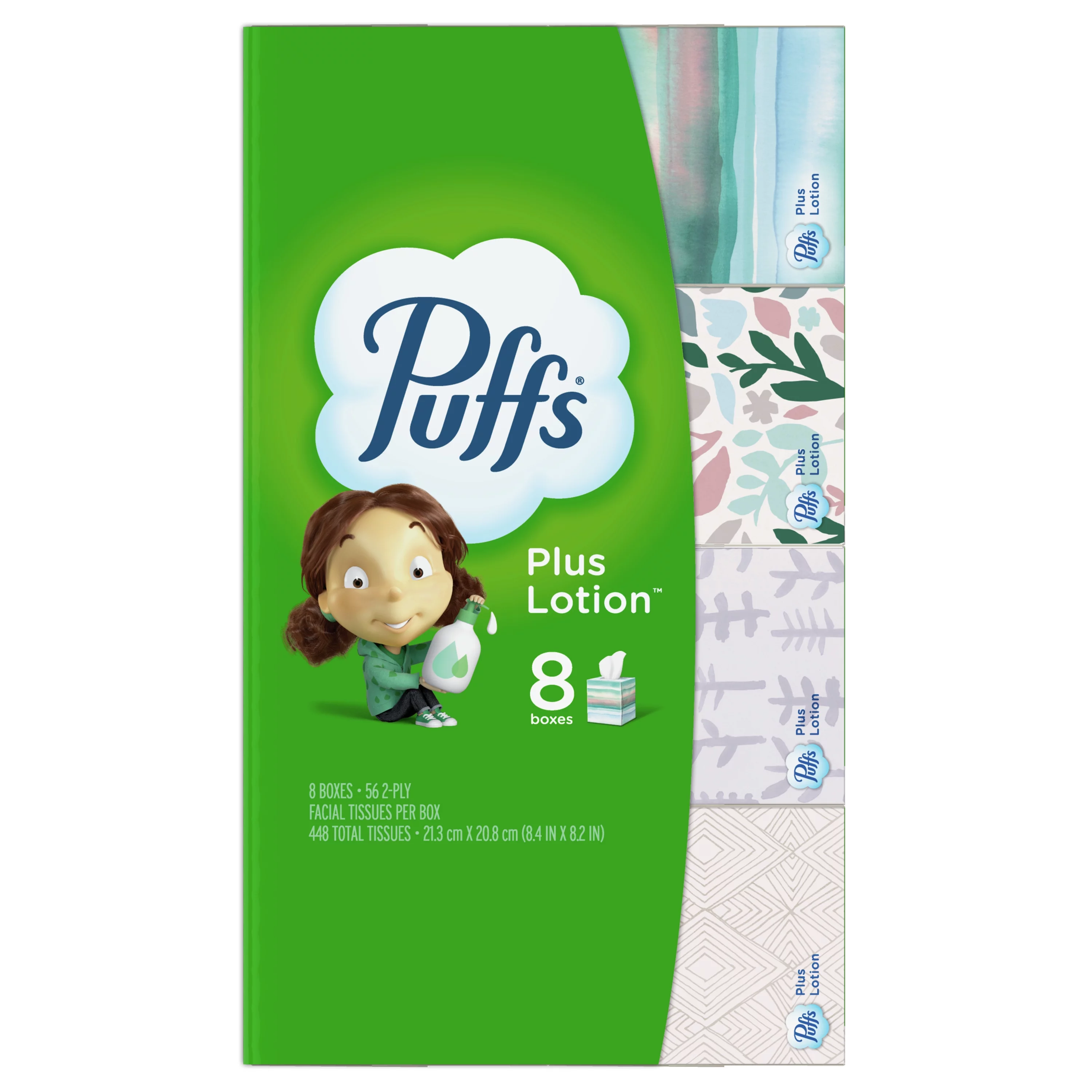 Puffs Plus Lotion Facial Tissue, 8 Cube Boxes, 56 Facial Tissues Per Cube