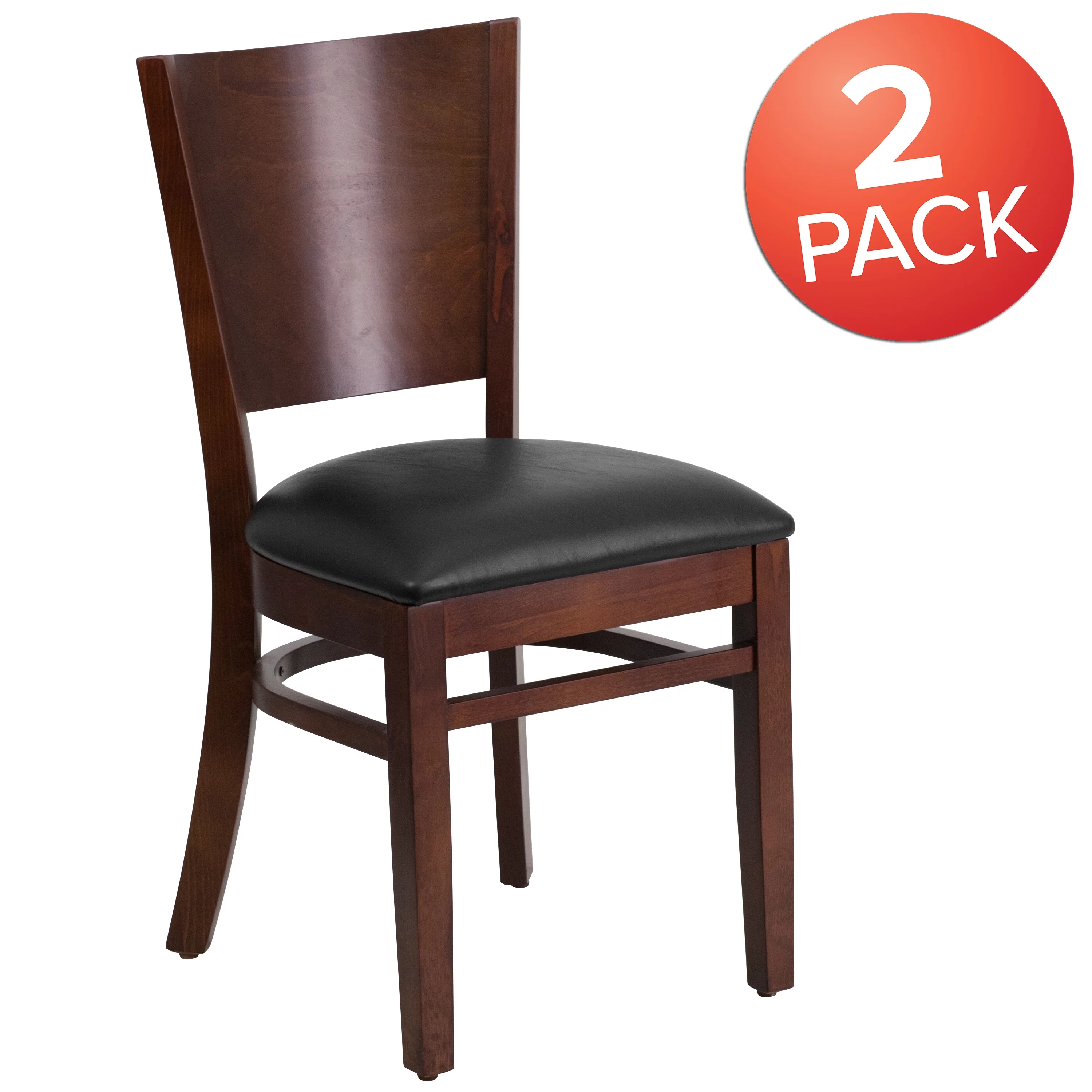 Flash Furniture 2 Pack Lacey Series Solid Back Walnut Wood Restaurant Chair - Black Vinyl Seat