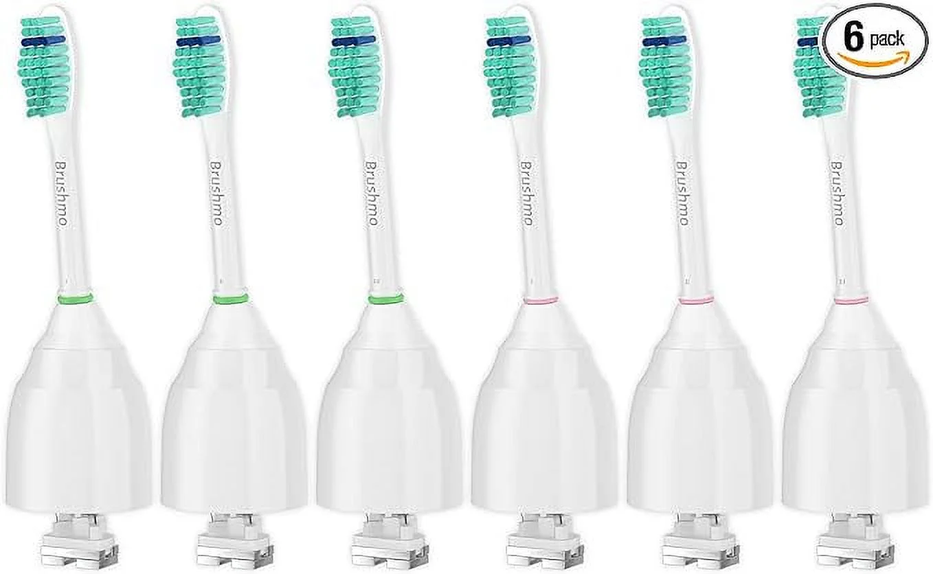 Replacement Toothbrush Heads for Philips Sonicare E-Series HX7022/66, 6 Pack, Fits Sonicare Essence, Xtreme, Elite, Advance, and CleanCare Electric Toothbrush with Hygienic caps by Brushmo
