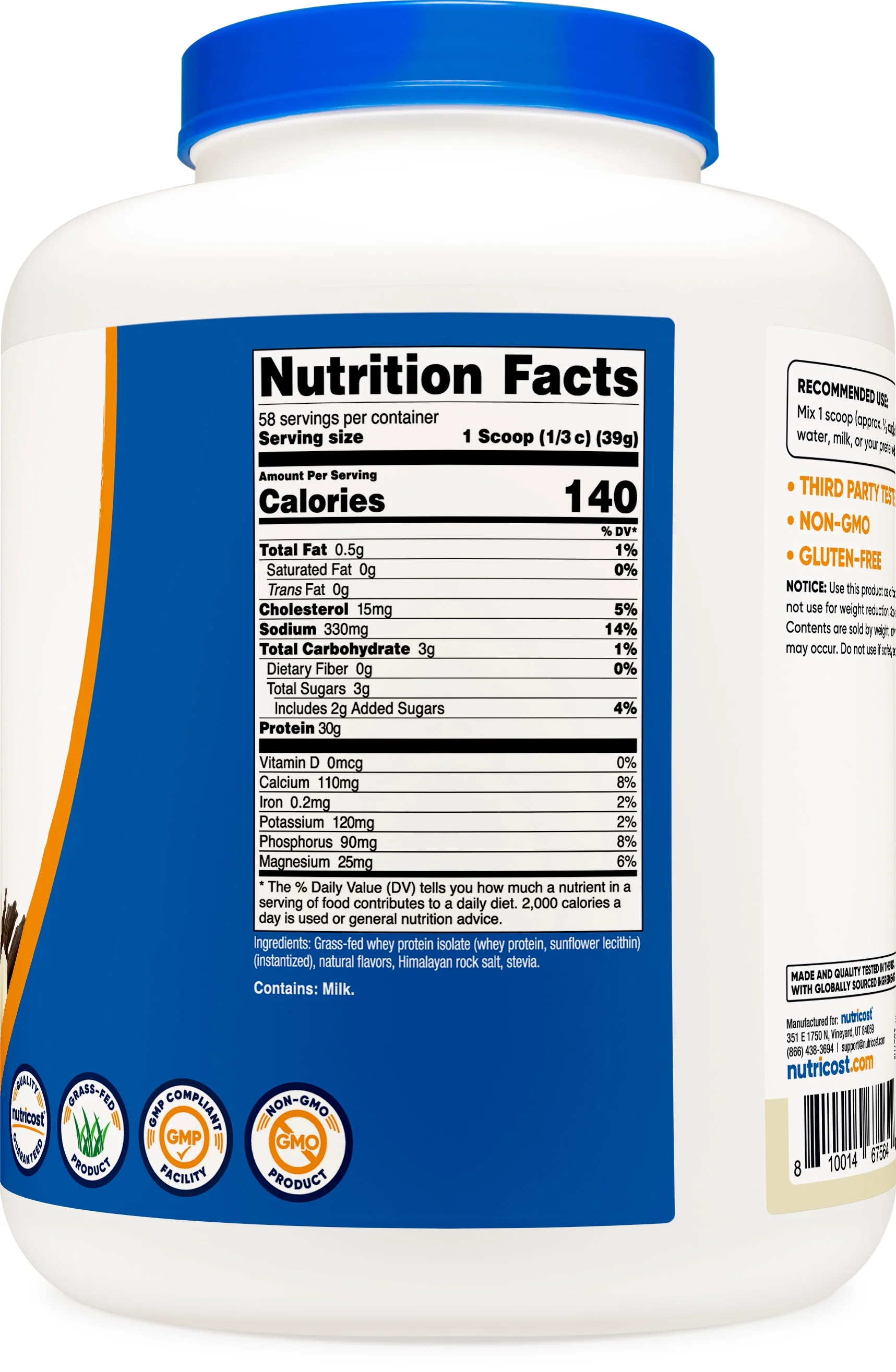 Nutricost Grass-Fed Whey Protein Isolate Powder (Vanilla) 5LBS - Non-GMO, Gluten Free