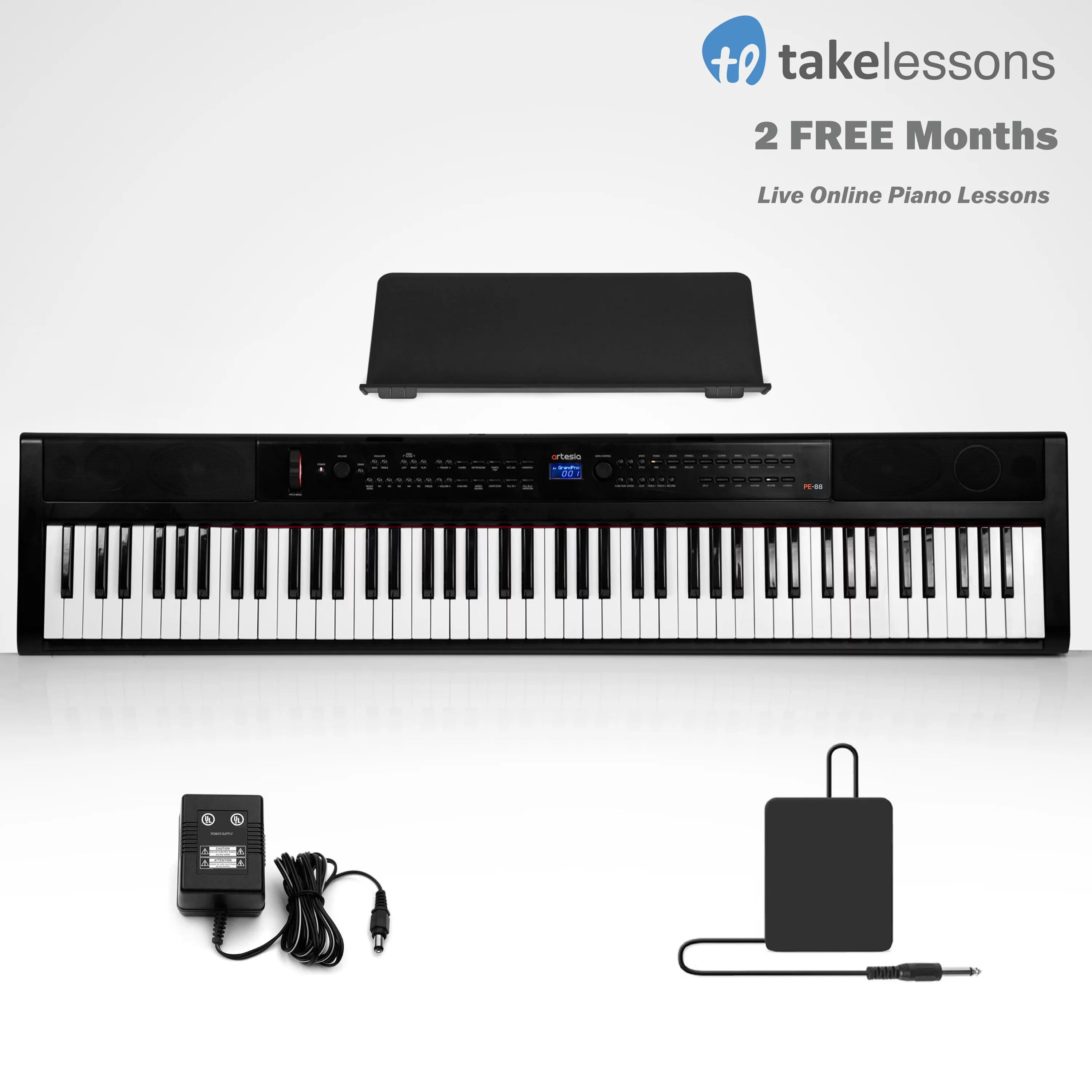 Artesia PE-88 Deluxe Bundle | 88 Key Digital Piano with Semi Weighted Action & Built In Speakers