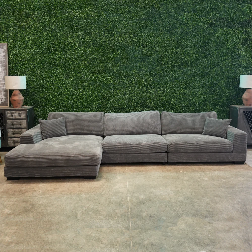 DeeHome Bella Grey Corduroy Left-Facing 3-piece Sectional