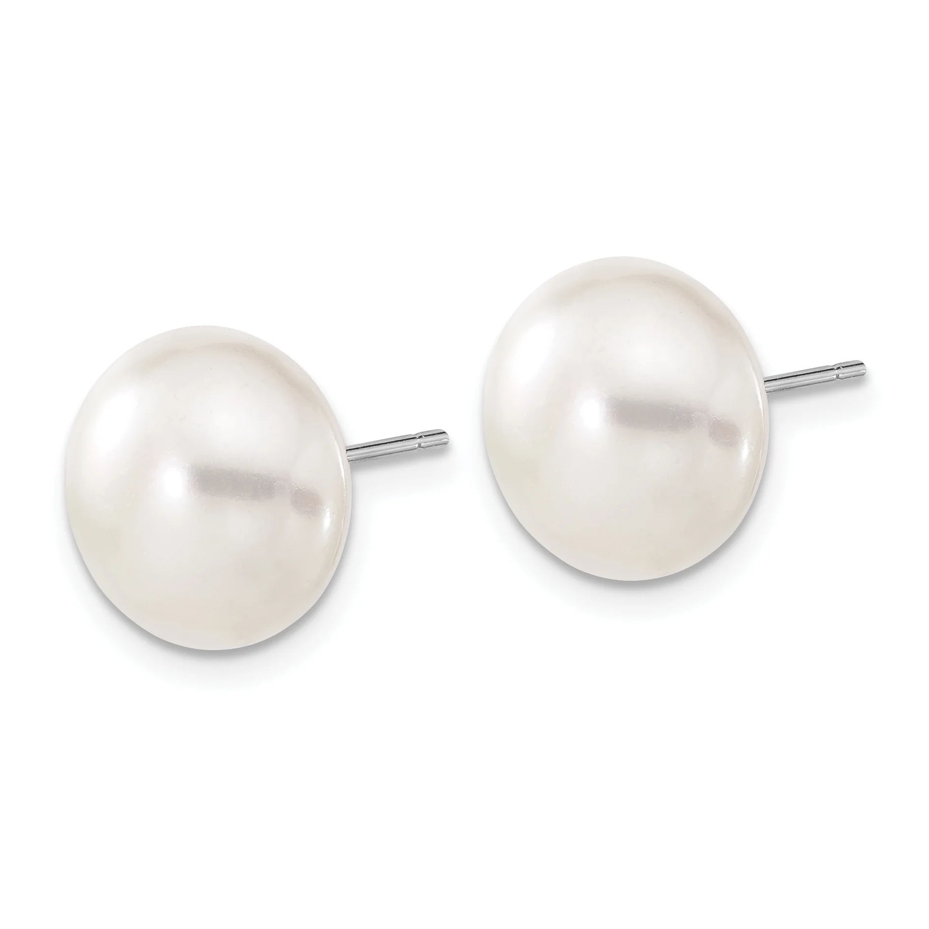 Carat in Karats 14K White Gold White Button Fresh-Water Cultured Pearl Stud Post Earrings (11 to 12mm (range))
