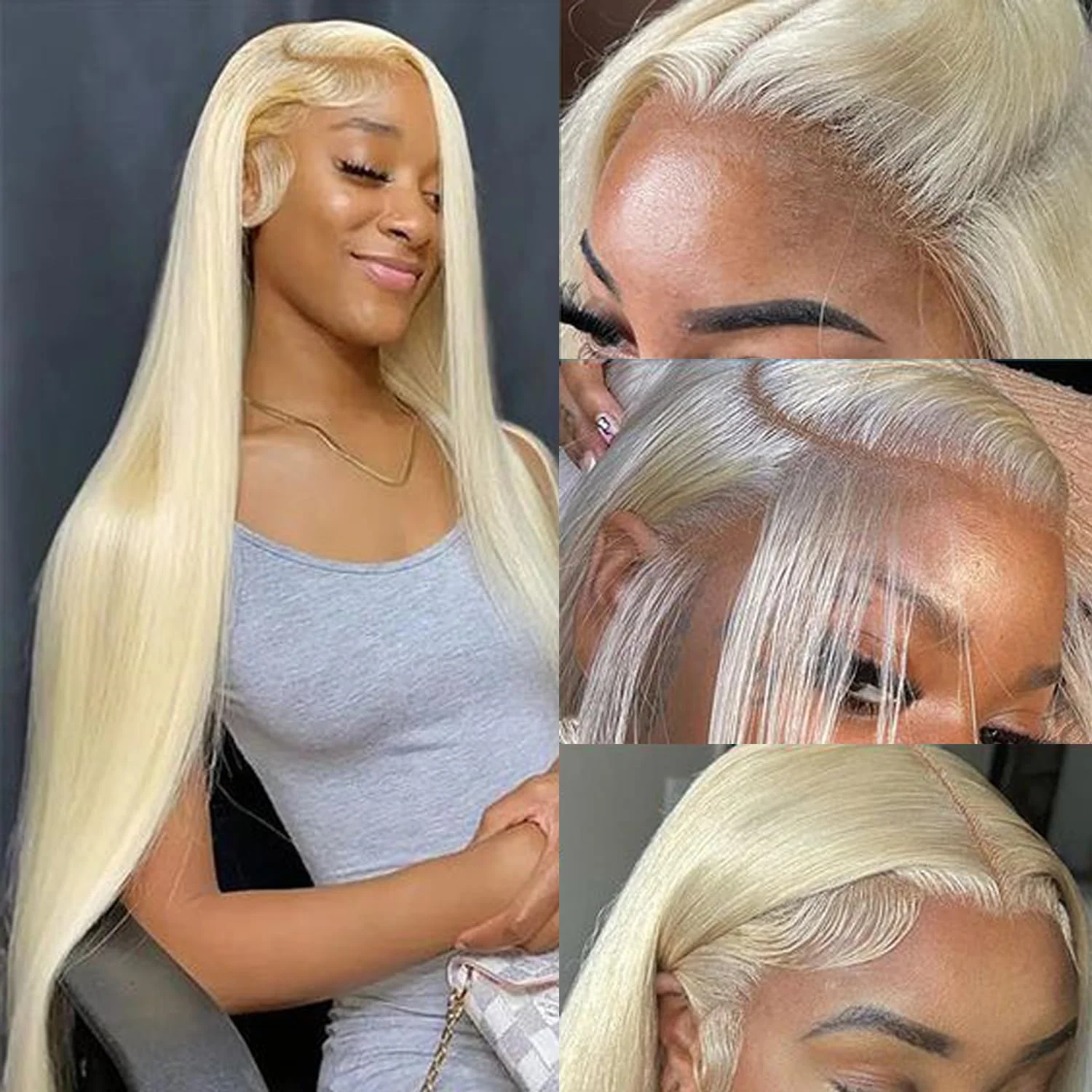 MQOUO   613 Lace Front Wig Human Hair 13x4 Transparent Blonde Lace Frontal Wigs Human Hair 180% Density Straight Blonde Lace Front Wig Human Hair Pre Plucked Glueless Wigs With Baby Hair (26 Inch)