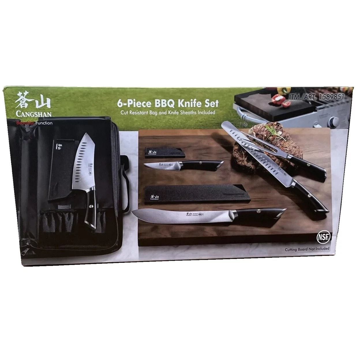 Cangshan German Steel 6-Piece BBQ Knife Set, Black Cut Resistant Bag & Sheaths