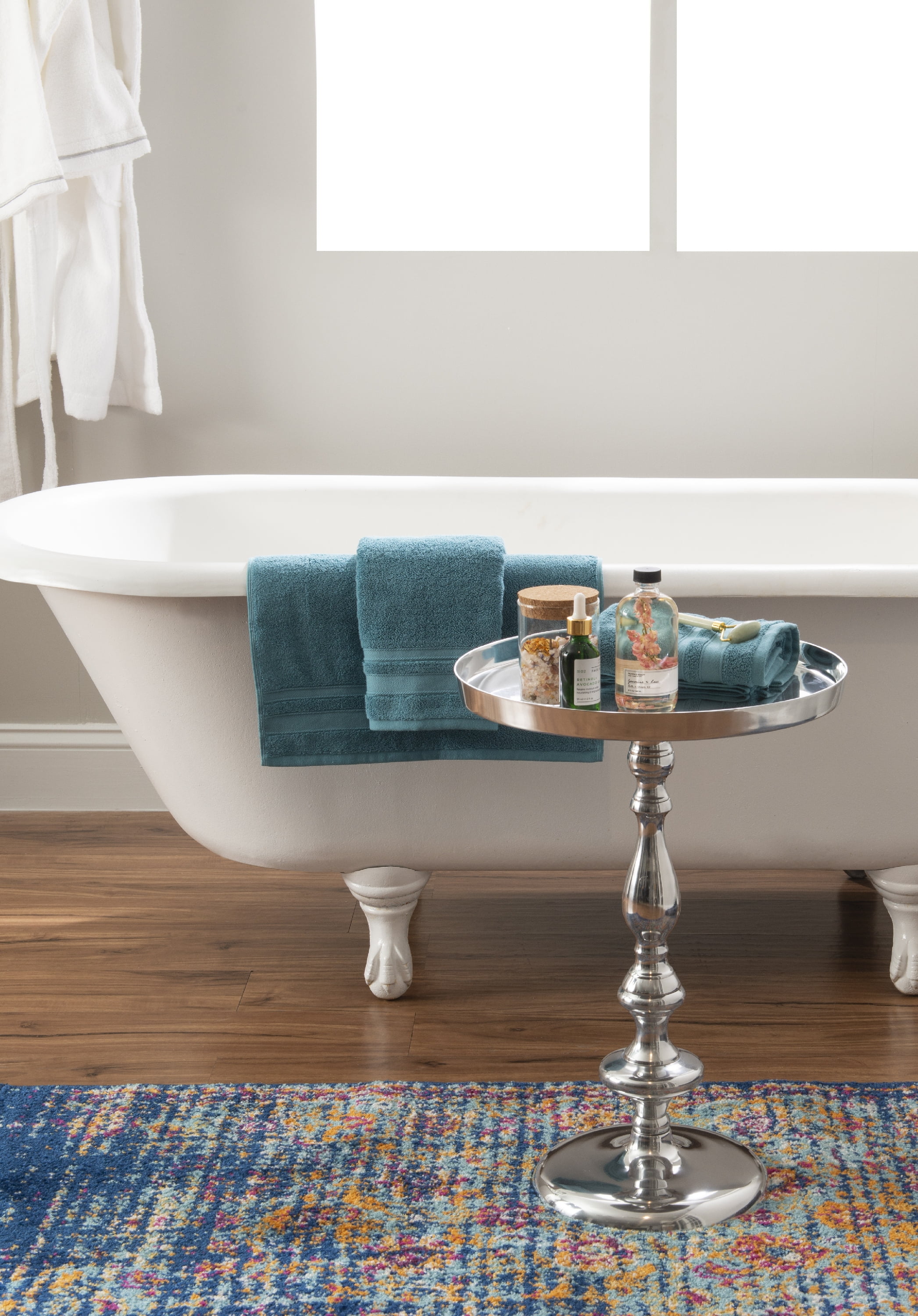 Wiggins Round Metal Pedestal Accent Side Table, Silver