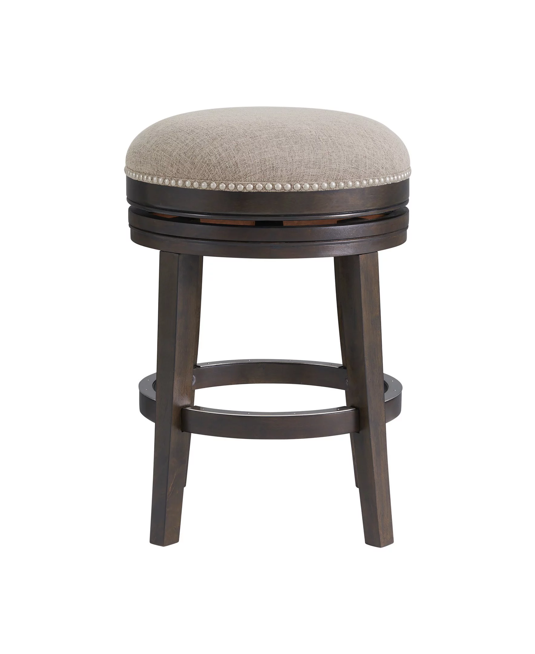 Alaterre Furniture Clara Swivel Backless Counter Height Wood Stool, Dark Brown and Beige