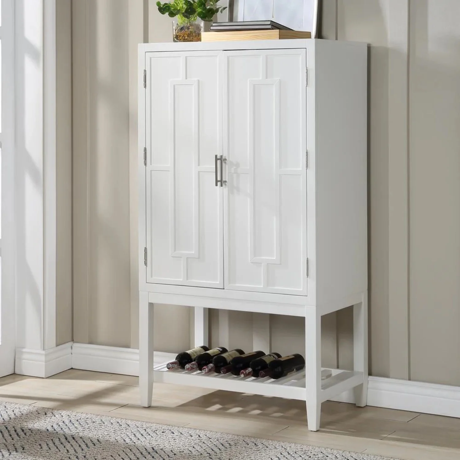 Milano 60-inch White Wood 2-door Modern Bar Cabinet with Pull-Out Tray