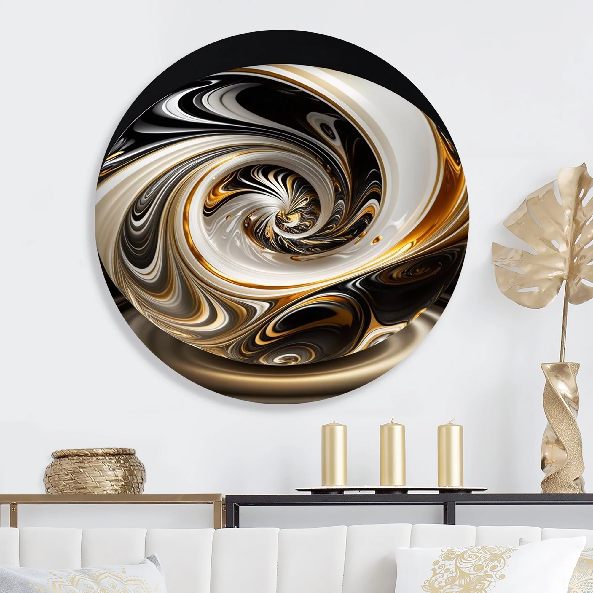 DESIGN ART Designart 'Gold And Black Stained Glass Spiral II' Modern Metal Round Wall Art 36x36 - Disc of 36 Inch