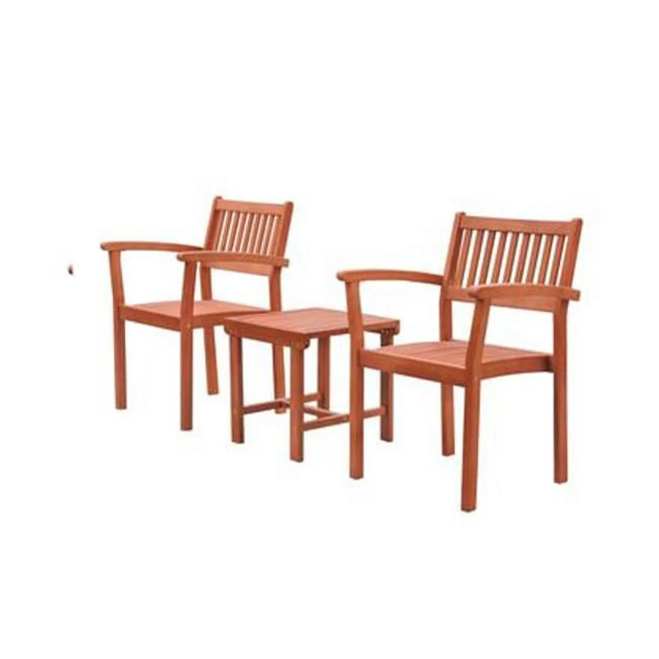 Malibu Outdoor Patio 3-Piece Wood Dining Set with Stacking Chair