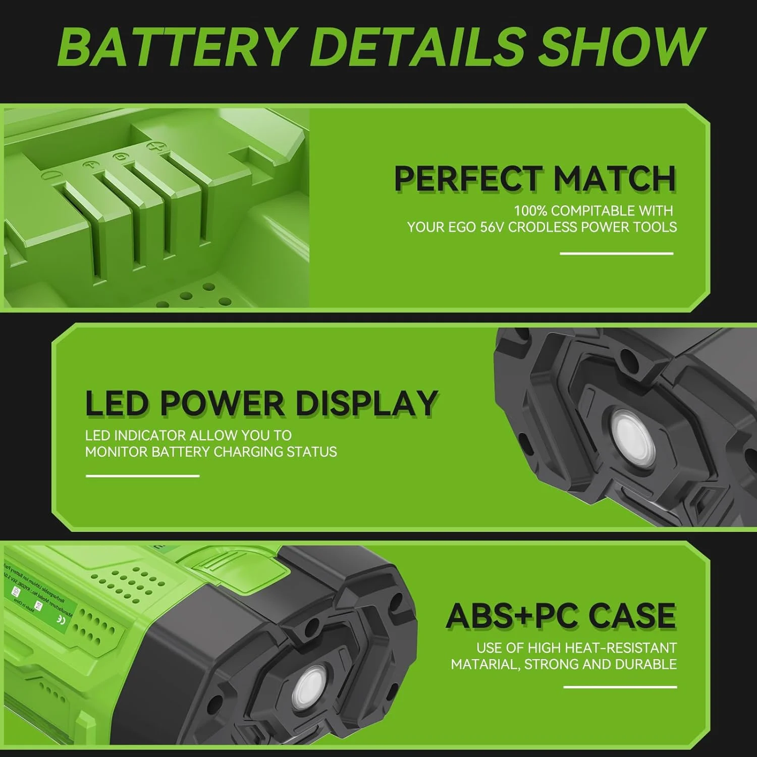 56V 5000mAh Battery Replacement for EGO 56v Battery 5.0Ah Compatible with EGO 56V All Power CS1604 CS1804 CS1403 HT2400 LB6504 LB5804 LB6500 LB4800 PH1400 Tool