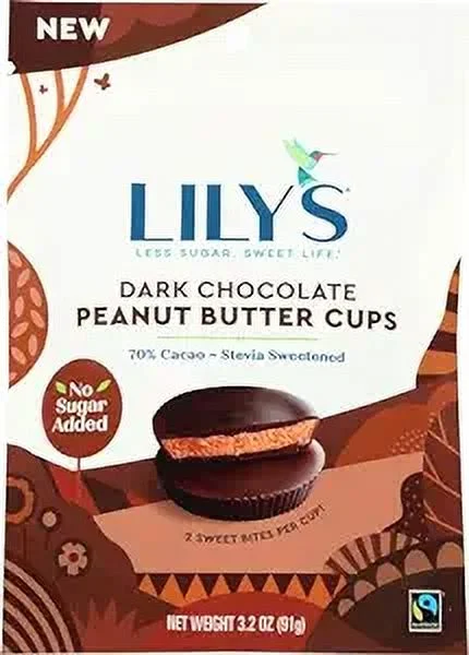 LILY'S Dark Chocolate Style Peanut Butter Cups No Sugar Added, Sweets Bag, 3.2 oz