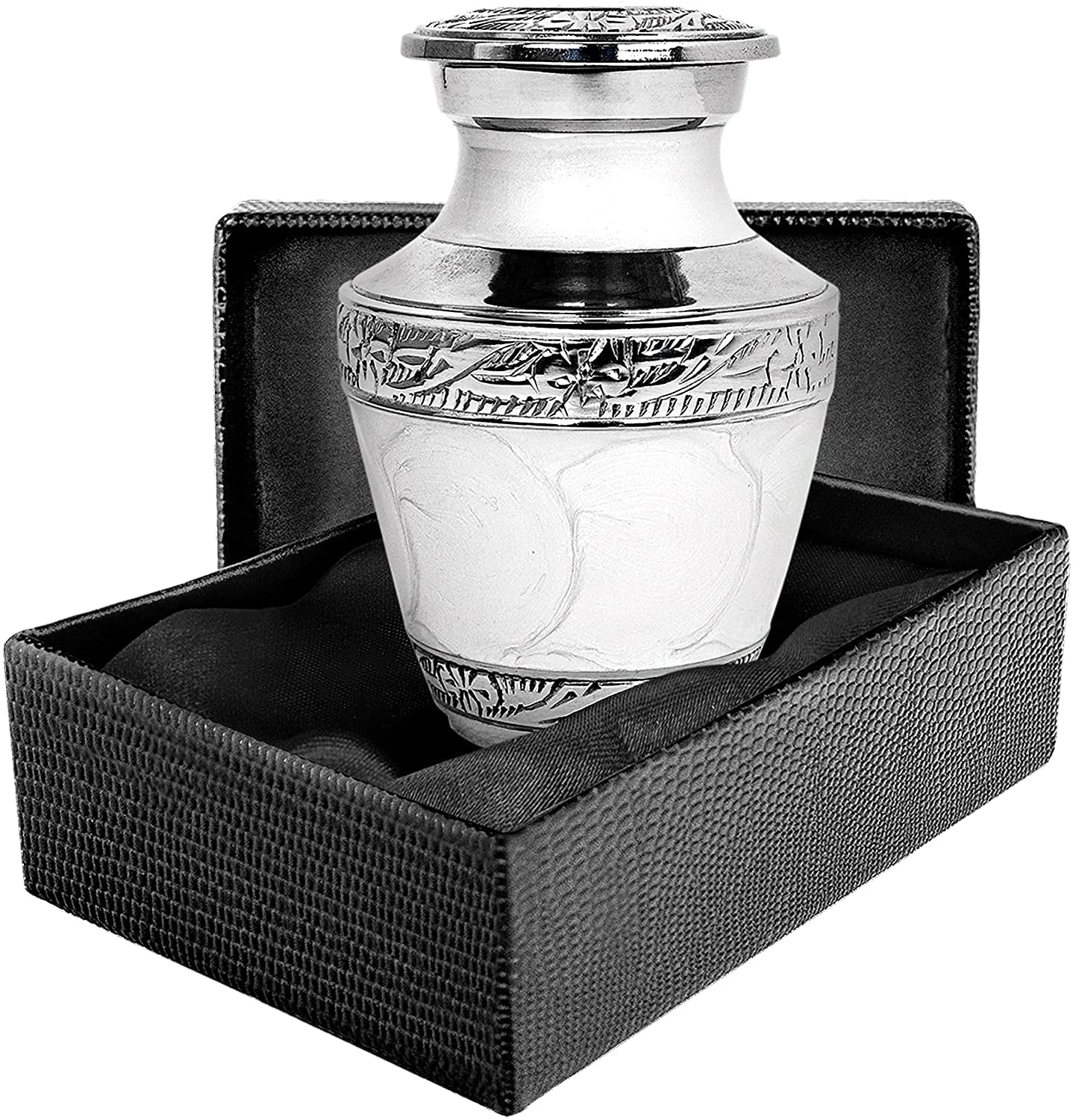 Trupoint Memorials Everlasting Love White Small Keepsake Urn for Human Ashes - Set of 1 - Find Comfort with this High Quality Mini Cremation Urn - with Case and Bag