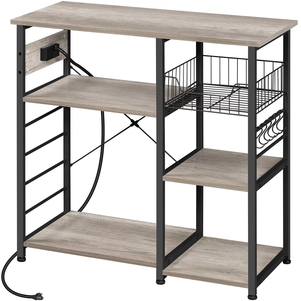 SmileMart Vintage Kitchen Island Baker's Rack Storage with Power Outlet Utility, Gray