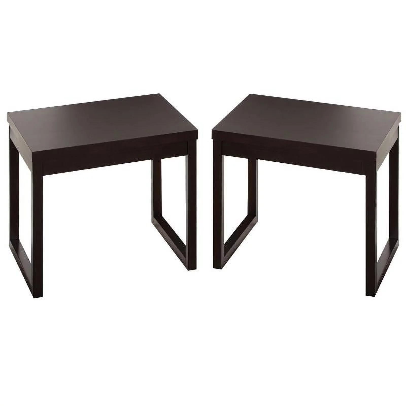 Home Square Wood End Table in Dark Chocolate Brown - Set of 2