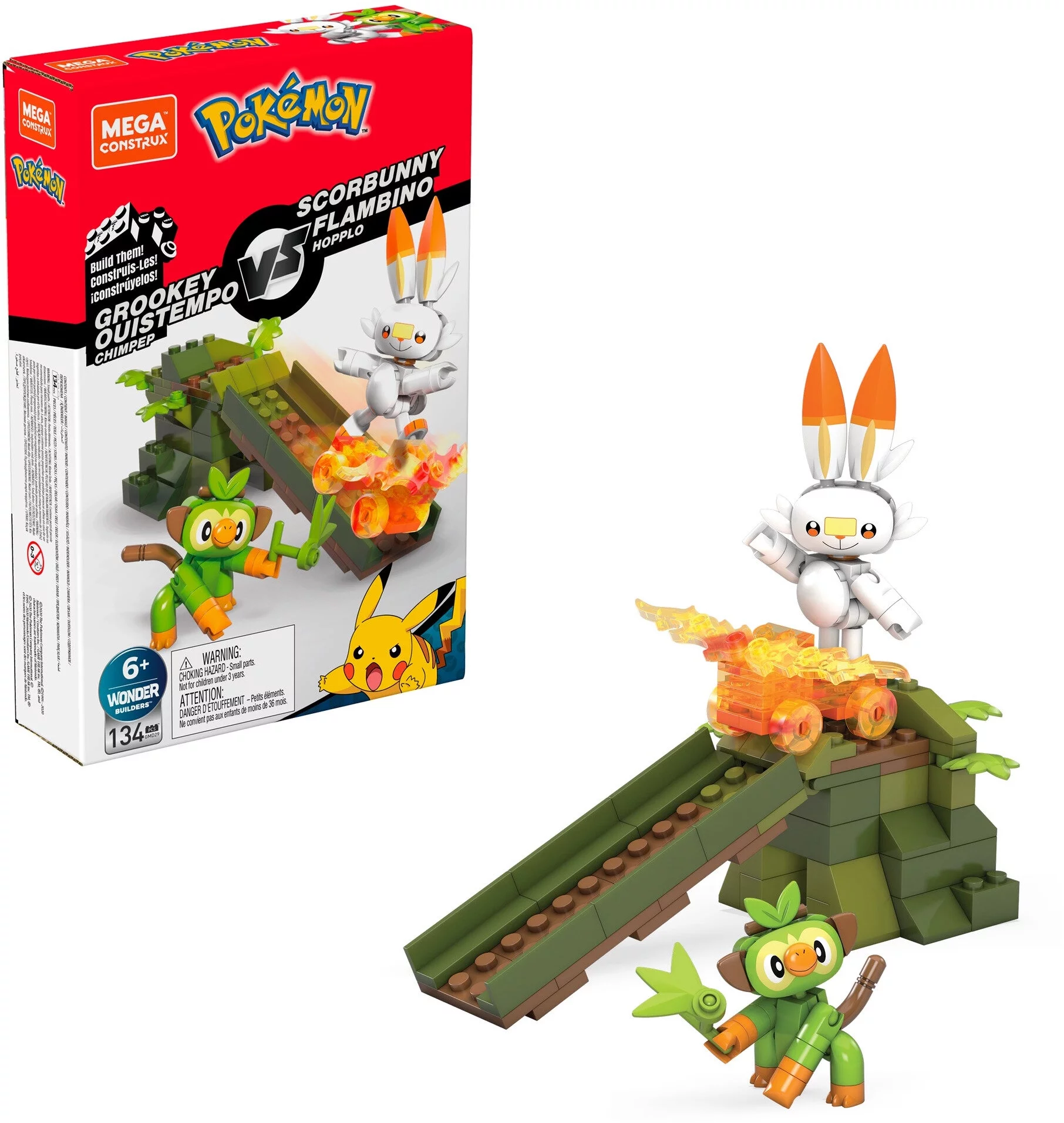 Mega Construx Pokemon Grookey vs Scorbunny Construction Set with character figures, Building Toys for Kids (134 Pieces)