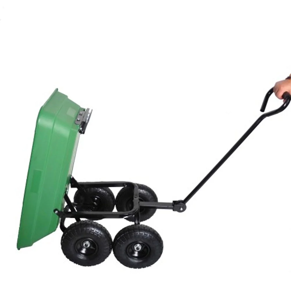 Folding car Poly Garden dump truck with steel frame, 10 inches. Pneumatic tire, 300 lb capacity body 55L Green