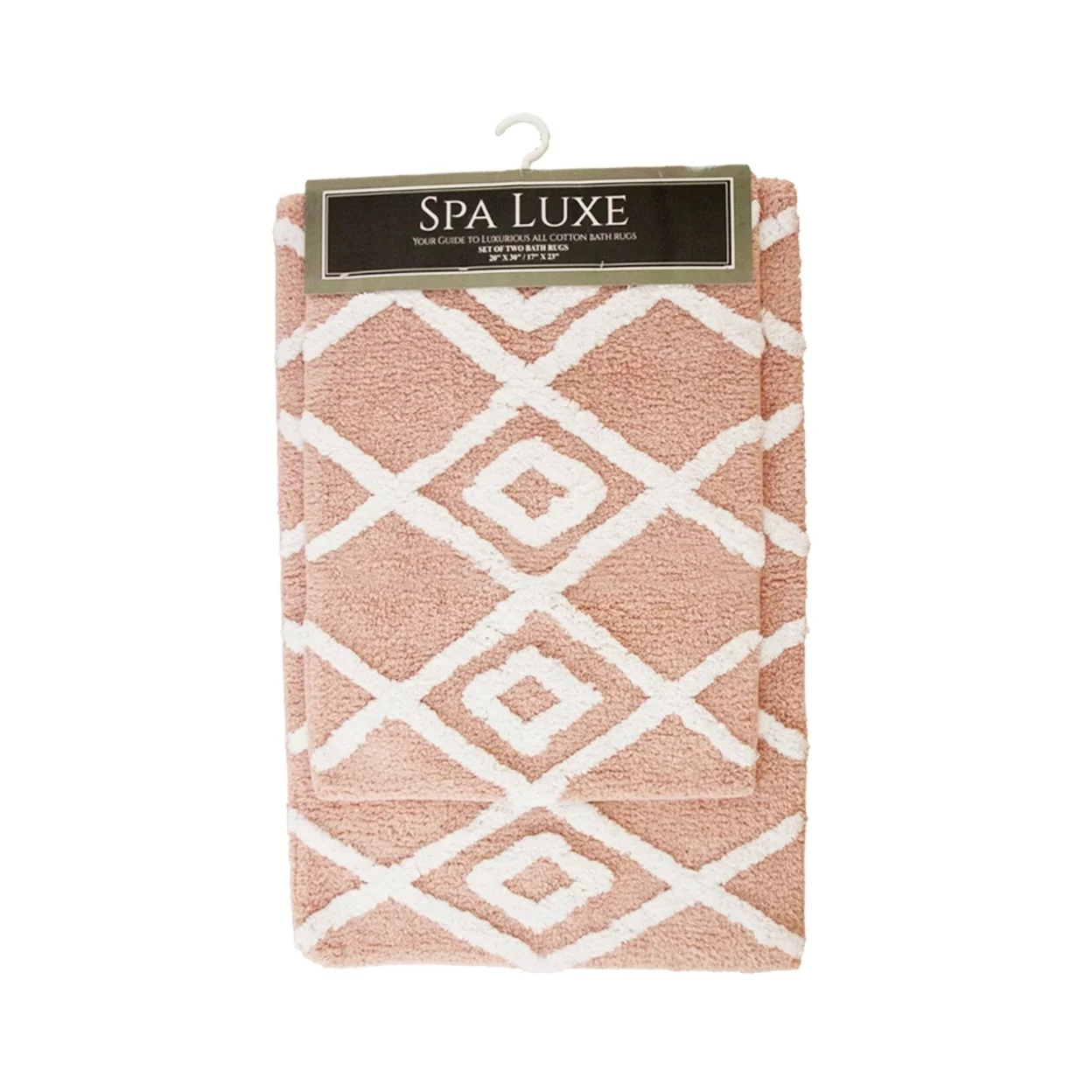 Arkwright Spa Luxe 2-Piece Bath Rug Set, 17x23 & 20x30, Criss-Cross Pattern, Cotton with Latex Backing, Rose Smoke Color