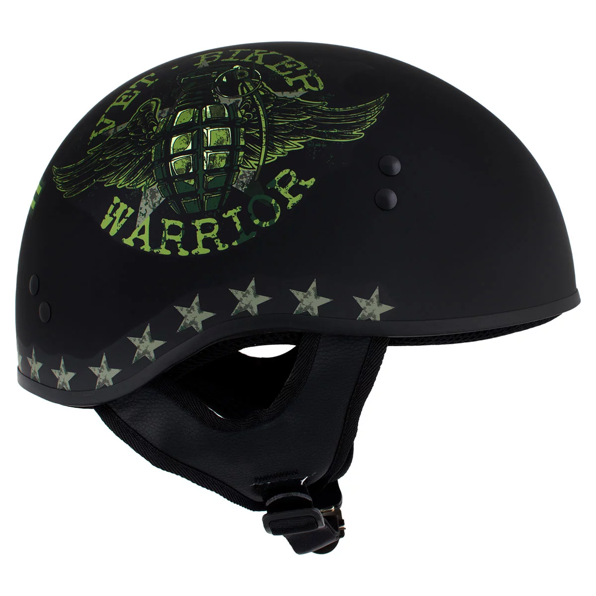 Hot Leathers HLD1025 'Vet Biker Warrior' Flat Black Motorcycle DOT Skull Cap Half Helmet for Men and Women Biker Small