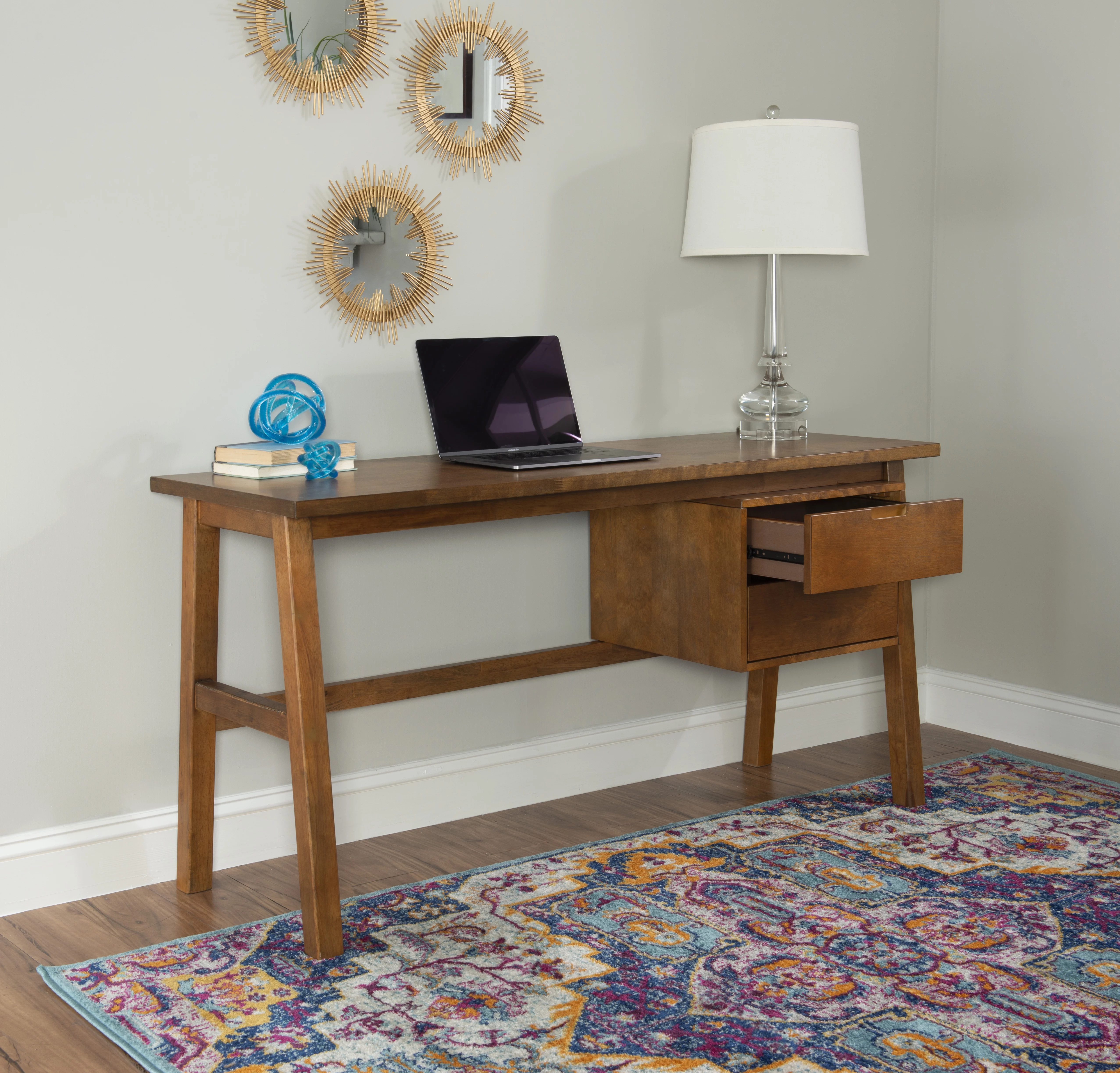 Linon Klein Side Storage Desk, Walnut