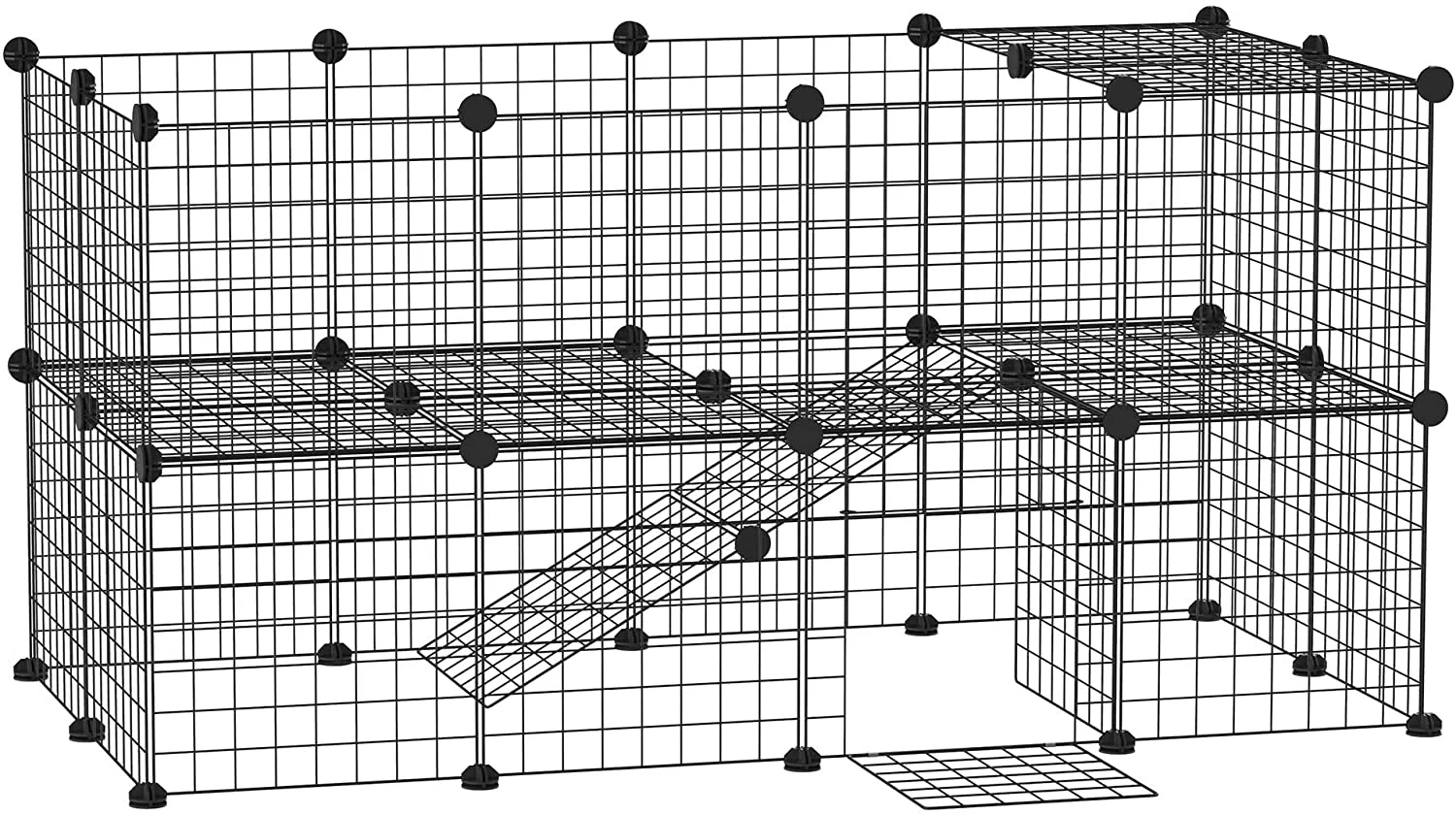 PawHut 36 Panels Small Animal Playpen with Door, DIY C & C Cage for Guinea Pigs with Ramp, Portable Metal Wire Yard for Rabbit, Hedgehogs, 14 x 14 in