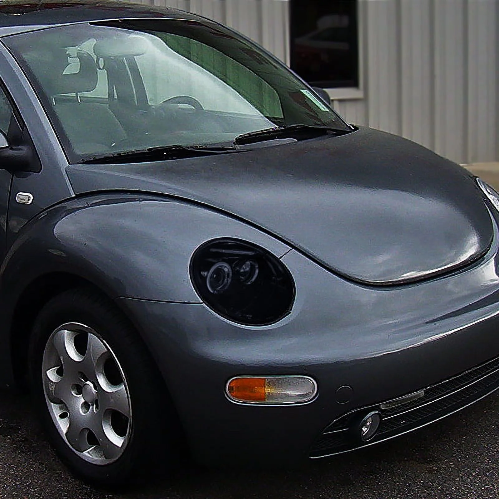 Spec-D Tuning Glossy Black Halo Projector Headlight + 8-LED Bumper Fog Lamps Compatible with Volkswagen Beetle Left + Right Pair Headlamps Assembly