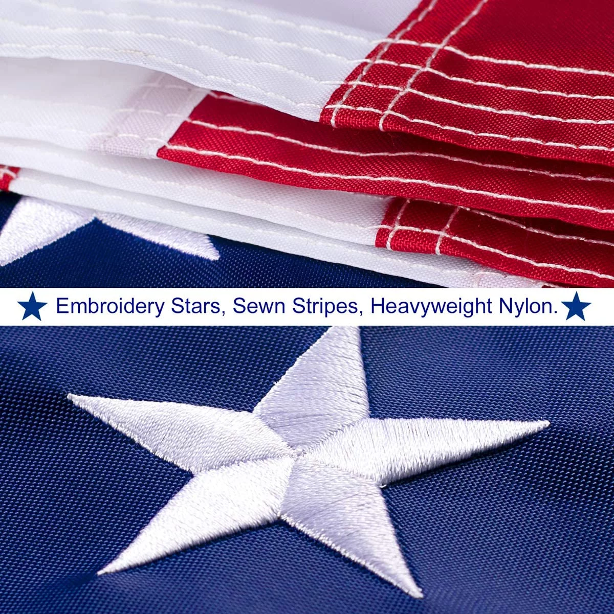 FRF 3' x 5' American Flag USA Heavy duty Nylon US Flags with Embroidered Stars, Sewn Stripes and Brass Grommets 3x5 Feet