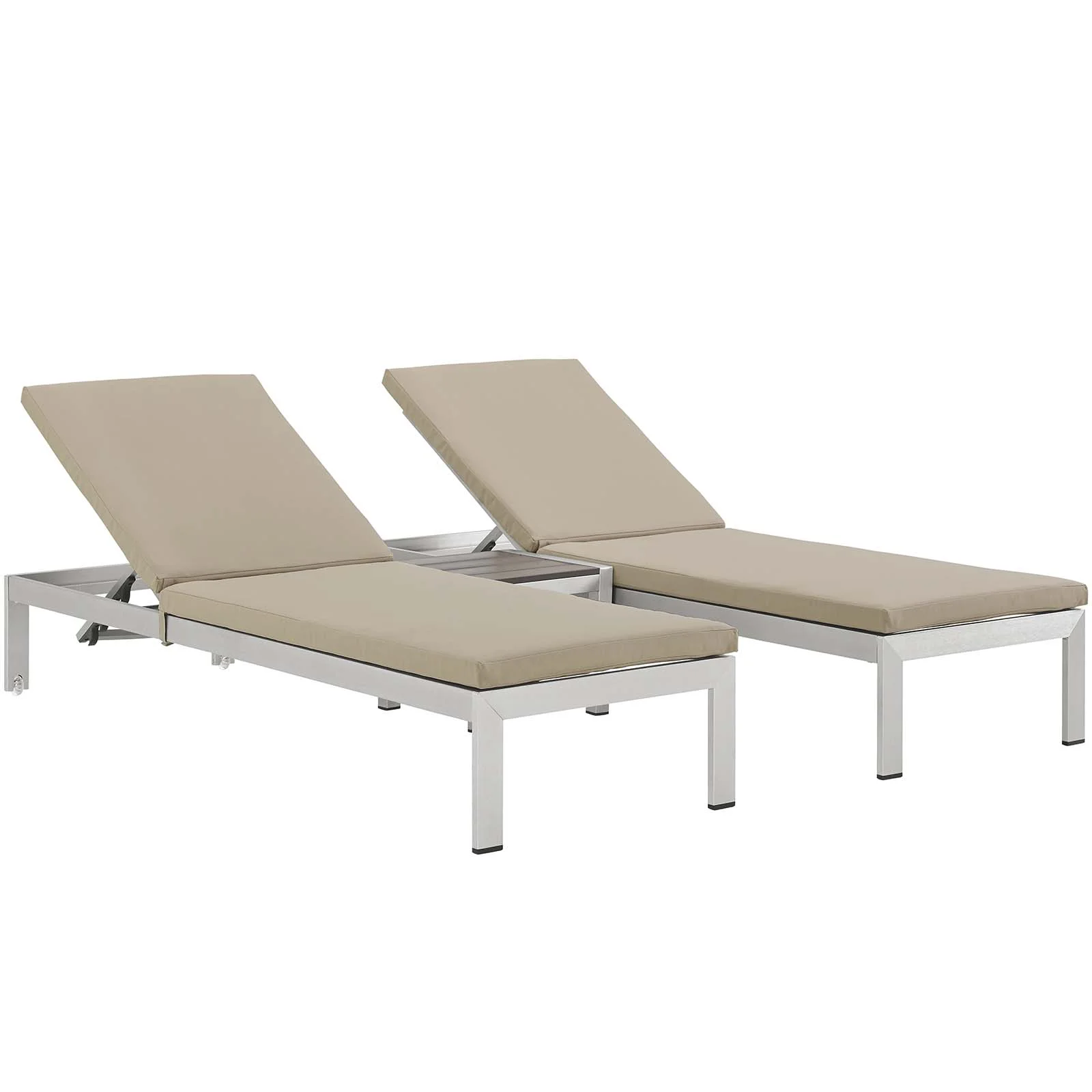 Modern Contemporary Urban Design Outdoor Patio Balcony Three PCS Chaise Lounge Chair, Beige, Aluminum