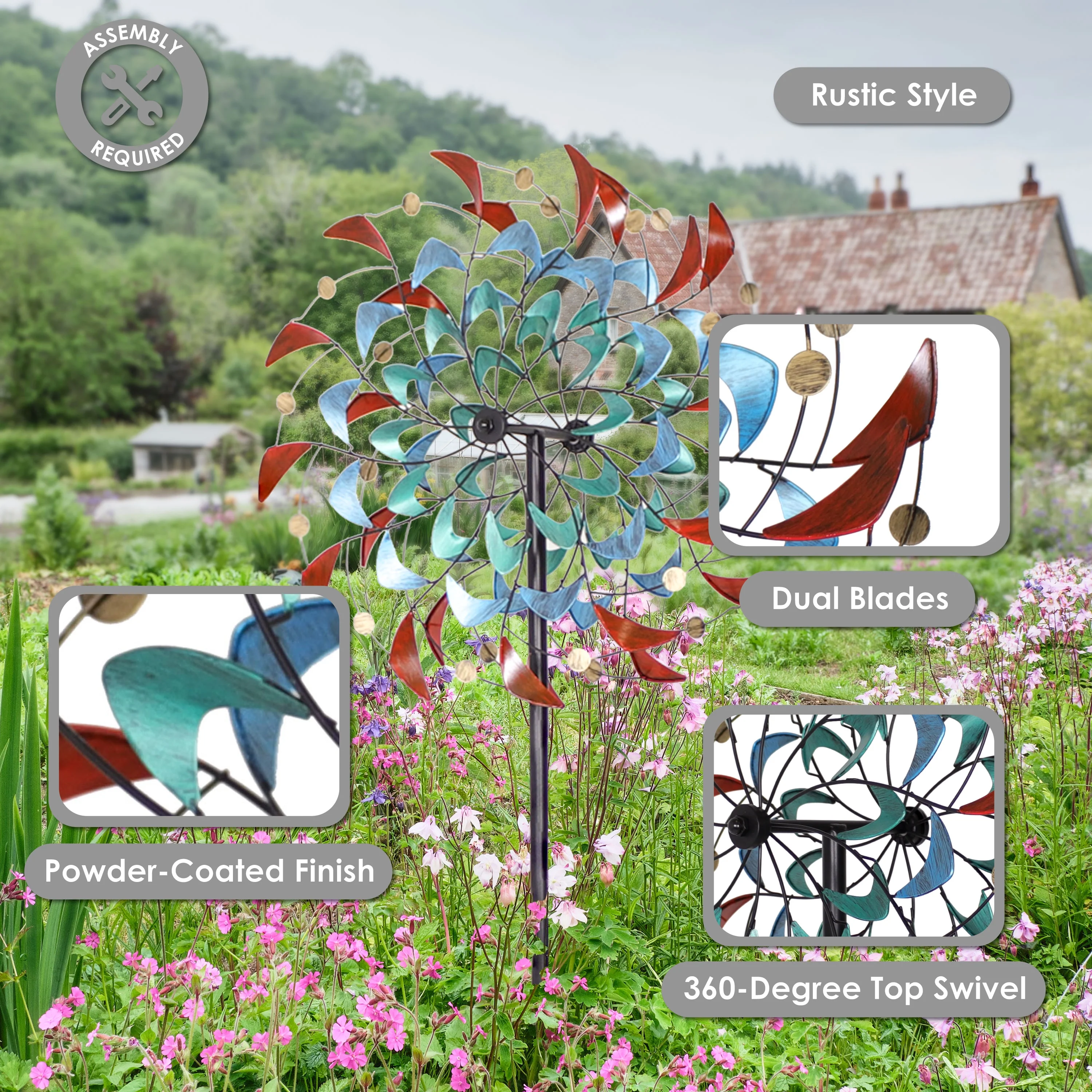 Sunnydaze Rainbow Breezes Metal Garden Wind Spinner - 84