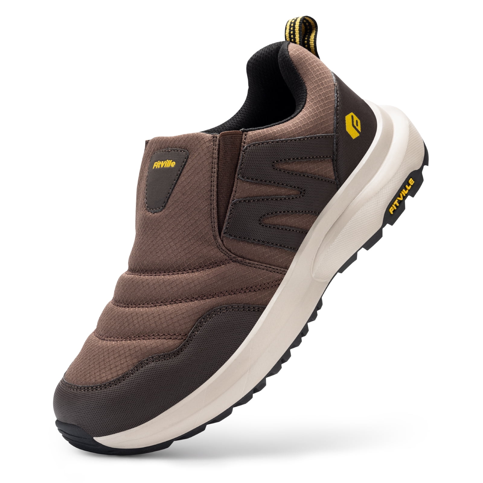 FitVille Men's Wide Hiking Shoes Slip on Walking Shoes Trekking Hiking Sneakers with Arch Support (Brown, 8 Wide)
