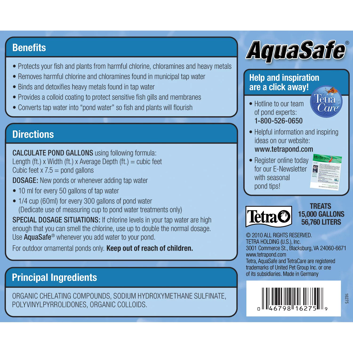 Tetra Pond AquaSafe 101.4 Ounces, Makes Tap Water Safe For Pond Fish