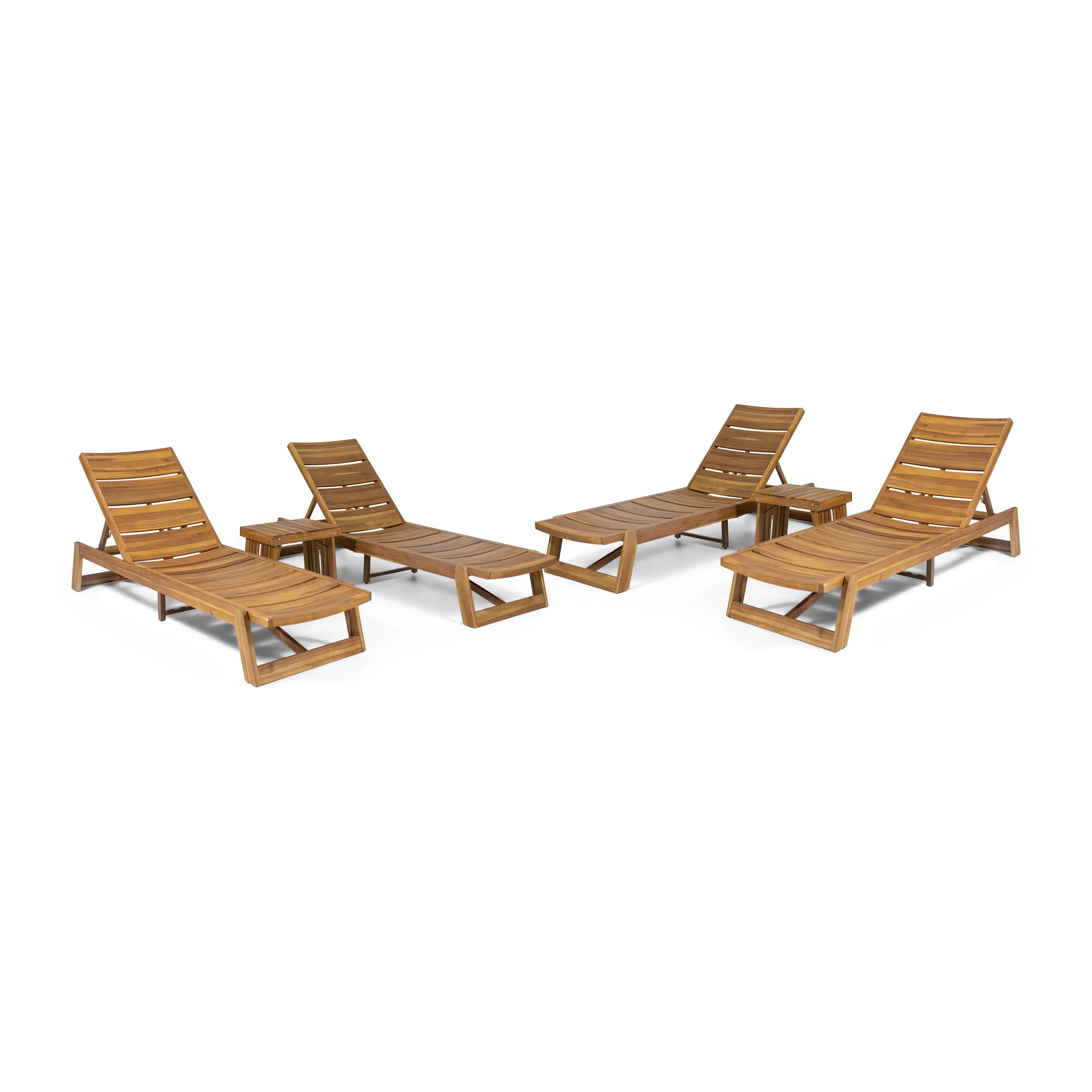 GDF Studio Karyme Outdoor Acacia Wood 6 Piece Chaise Lounge and Side Table Set, Teak and Yellow