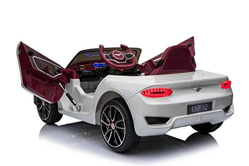 Rock Wheels Licensed Bentley EXP12 Kids Ride on Toy Car, 12V Battery Powered Children Electric 4 Wheels w/ Parent Remote Control, Foot Pedal, 2 Speeds, Music, Aux, LED Headlights (White)