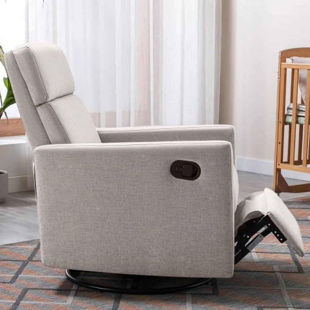 ZJbiubiuHome Modern Upholstered Rocker Nursery Chair Plush Seating Glider Swivel Recliner Chair  Beige