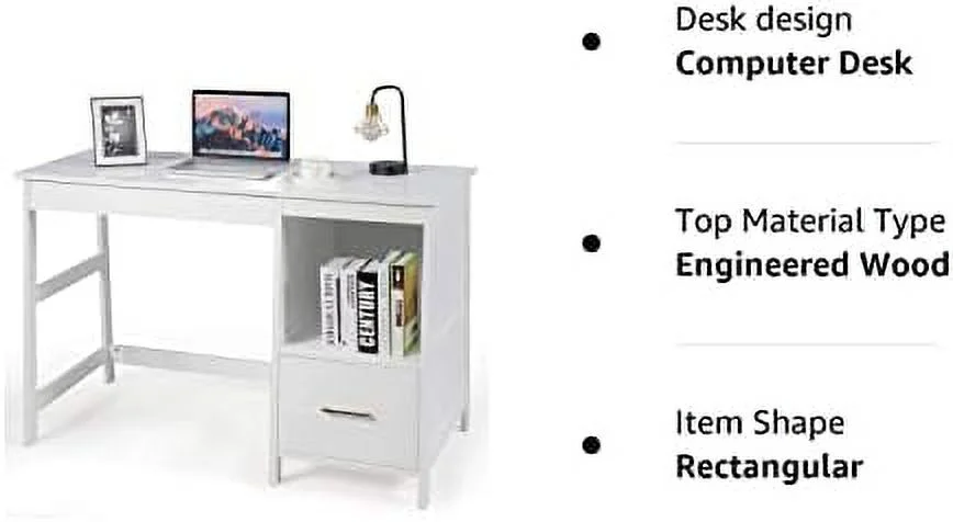 TJCGDTY 47.5\u201D Computer Desk with 2  Drawers  Small Computer Table Study Writing Desk   Office Desk Study Desk with  Space (Black)