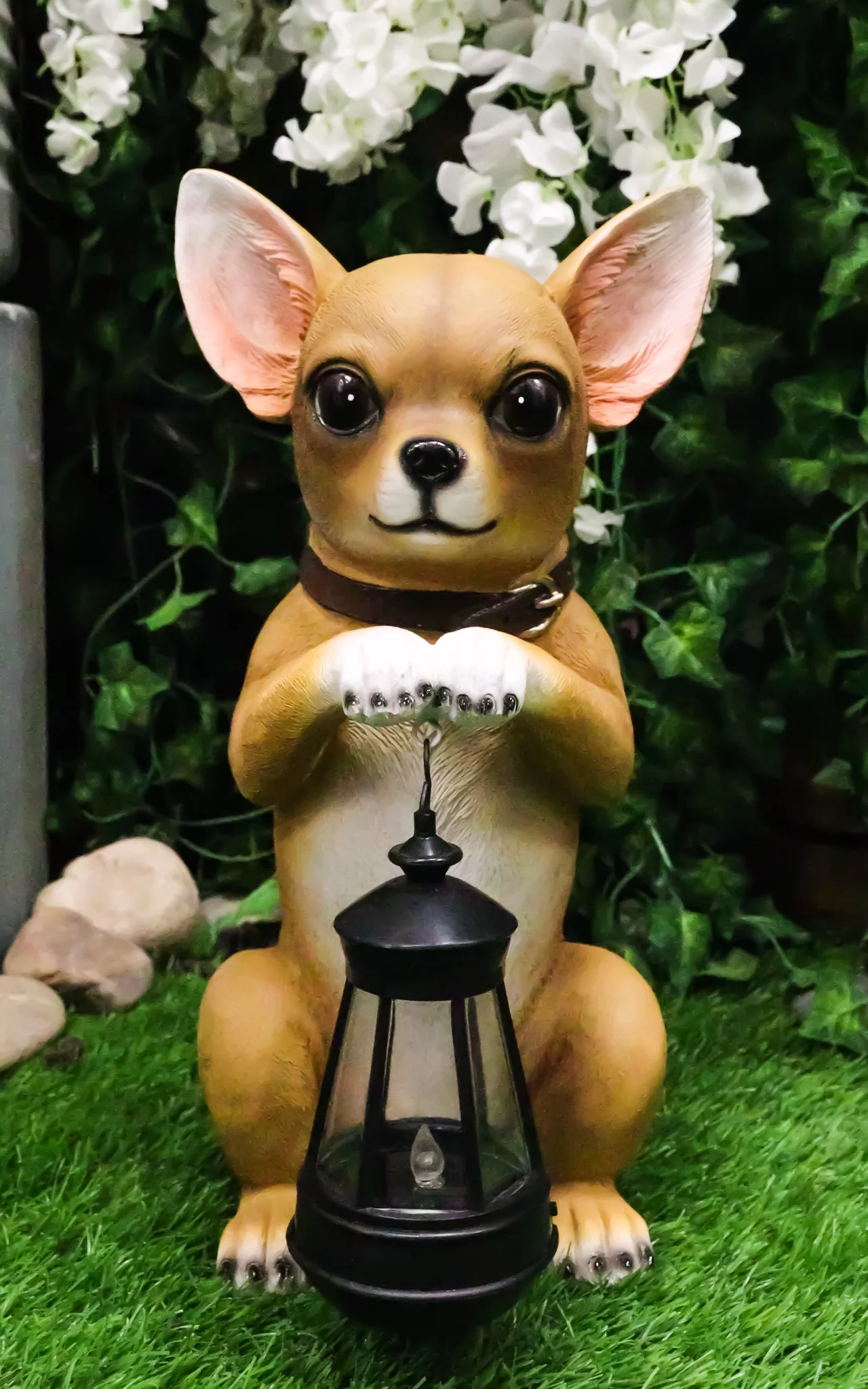 Ebros Gift Chihuahua Dog On Two Legs Statue with Solar LED Lantern Lamp 14