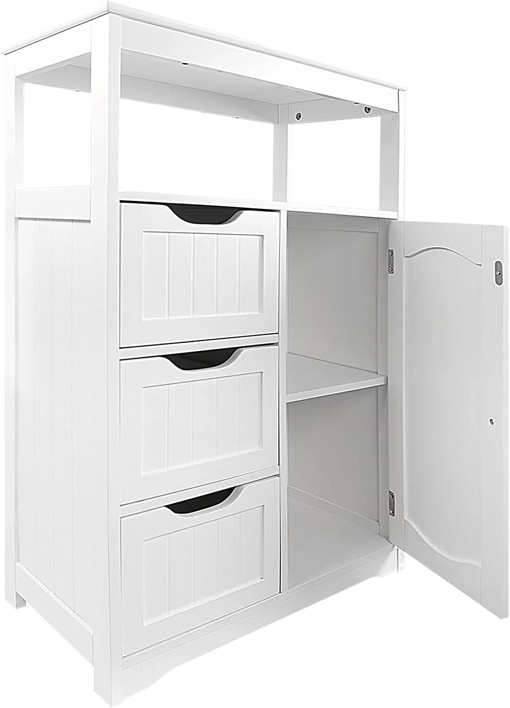 GVJMTKP Bathroom Floor Cabinet Wooden Freestanding  Cabinet with 3 Drawers 1 Door &  Free-Standing Cupboard for Kitchen/Living Room Use (White)