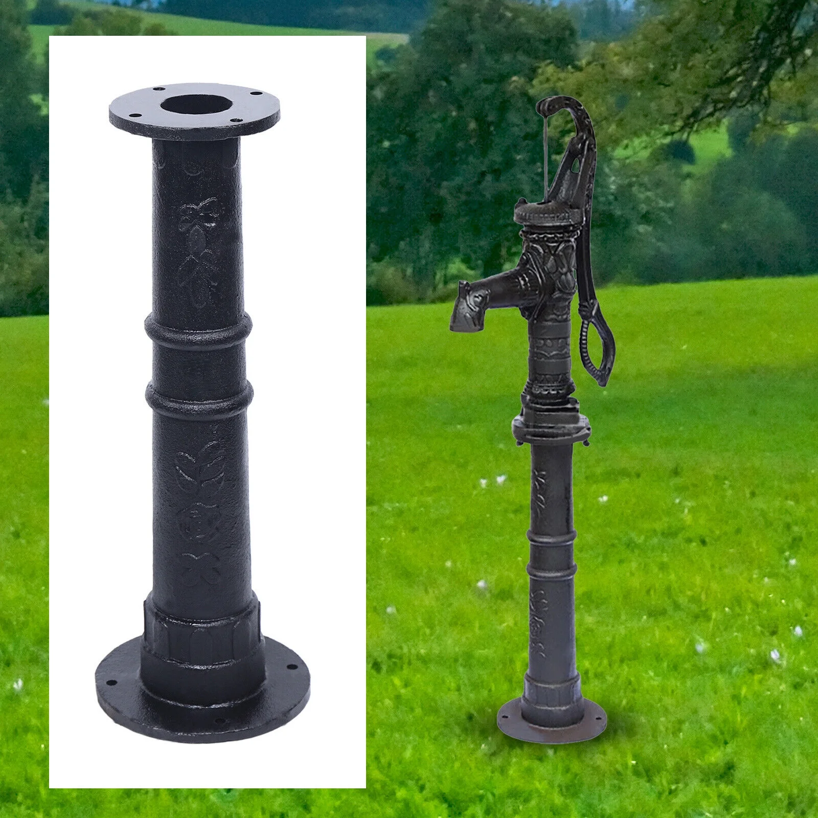 Antique Hand Water Pump Pitcher Pump Cast Iron Fit GardenYard Ponds +Raised Base