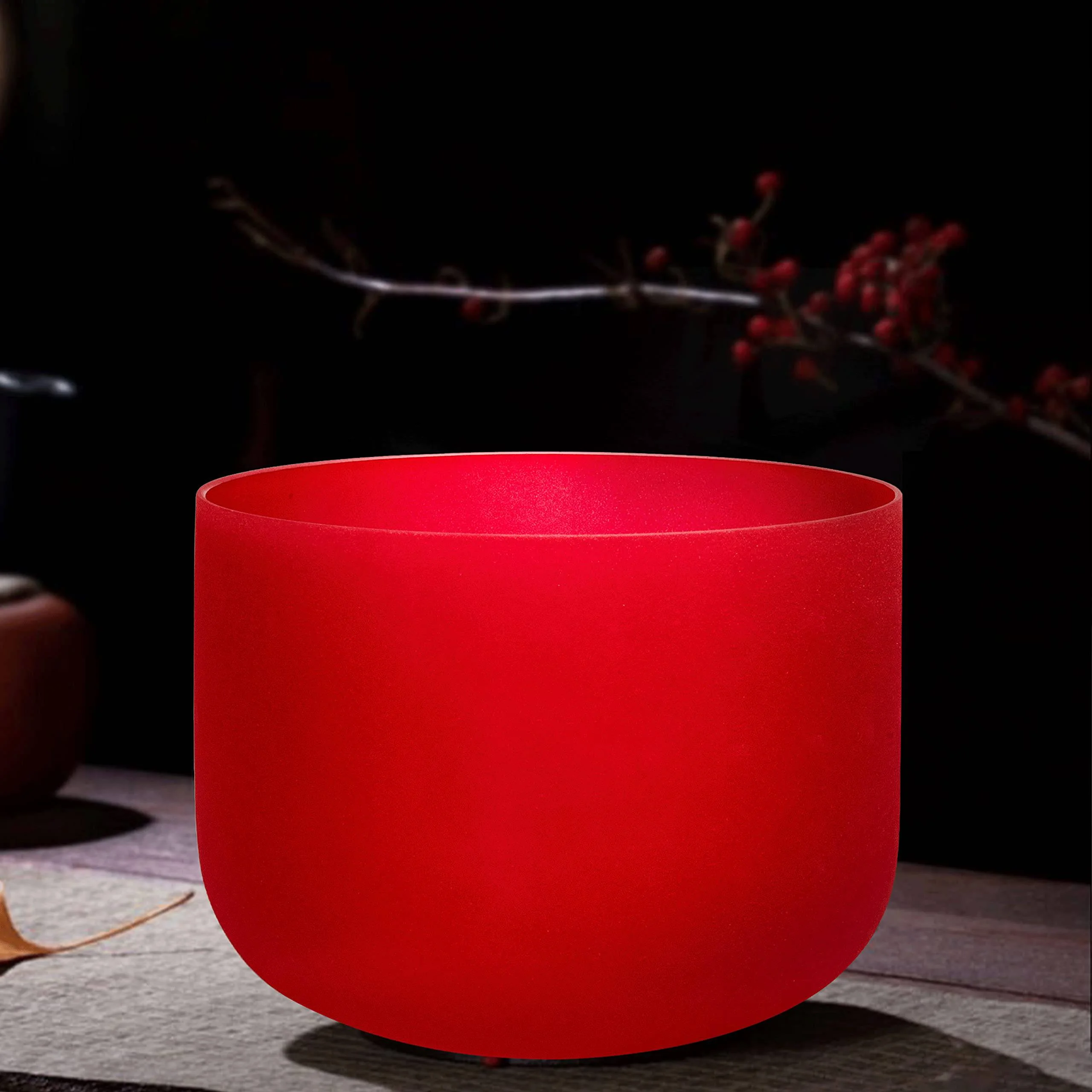TOPFUND 440Hz Red C Note 14 inch Crystal Singing Bowl Root Chakra with Heavy Duty Carrying Case and Suede Stick
