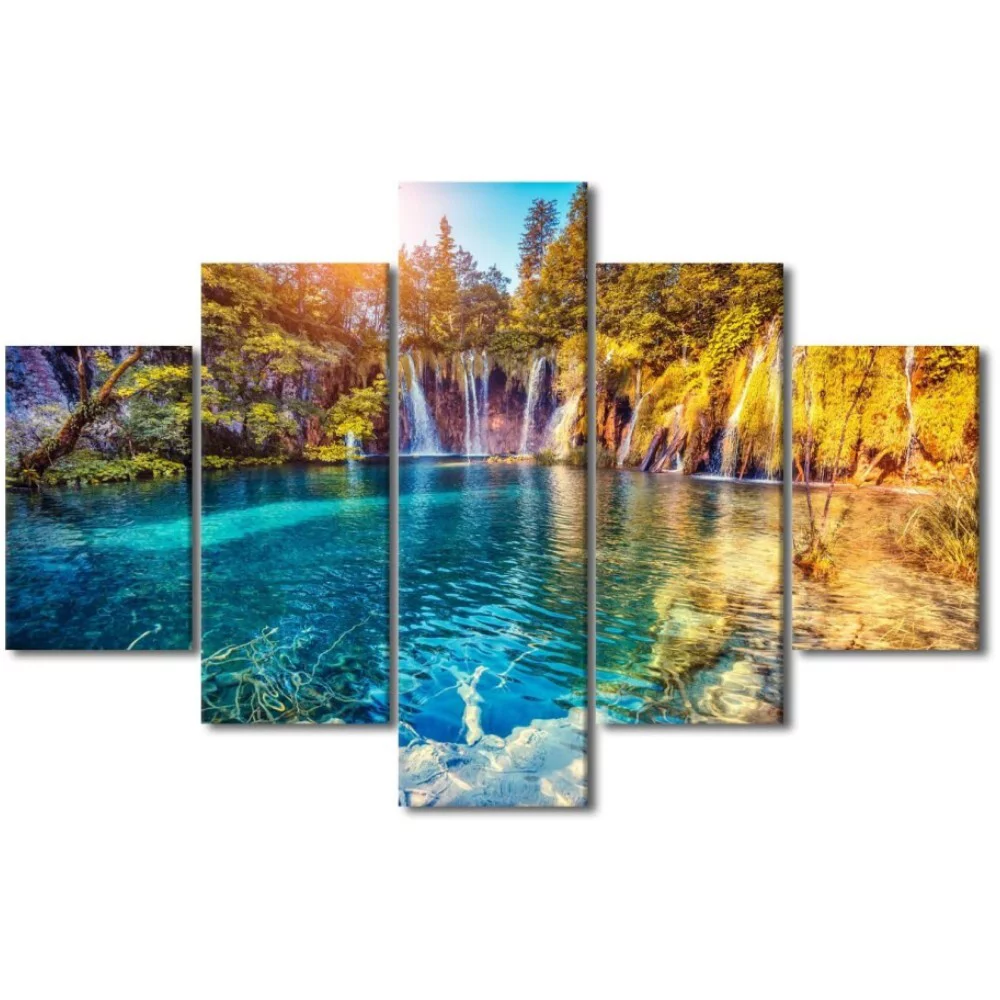 TISHIRON 5PCS Framed Waterfalls Theme Canvas Wall Art Set,60