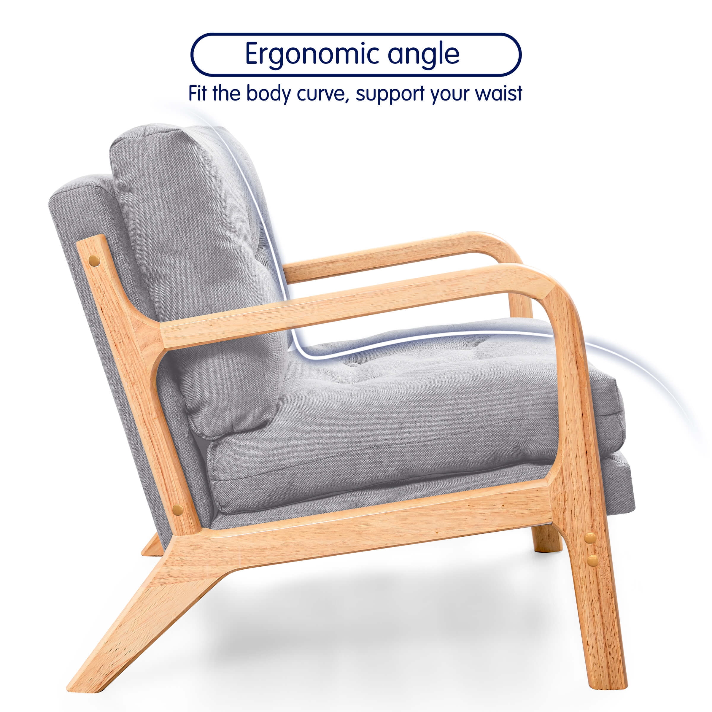 Subrtex Modern Accent Chair Linen Upholstered Arm Chairs with Solid Wood Frame, Set of 2, Gray