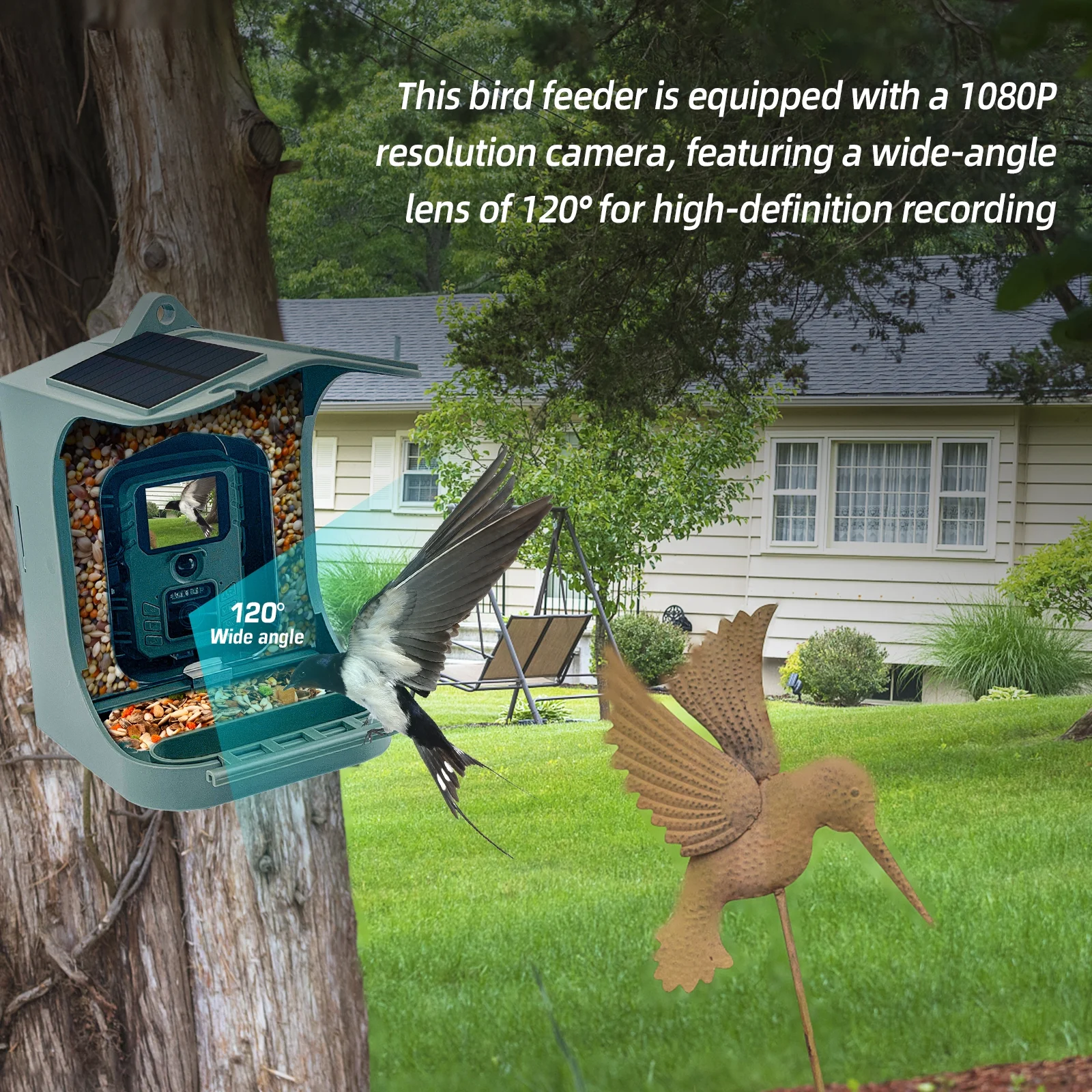 Solar Powered 1080P Wireless WiFi Smart Bird Feeder Camera Waterproof Bird Watching Camera