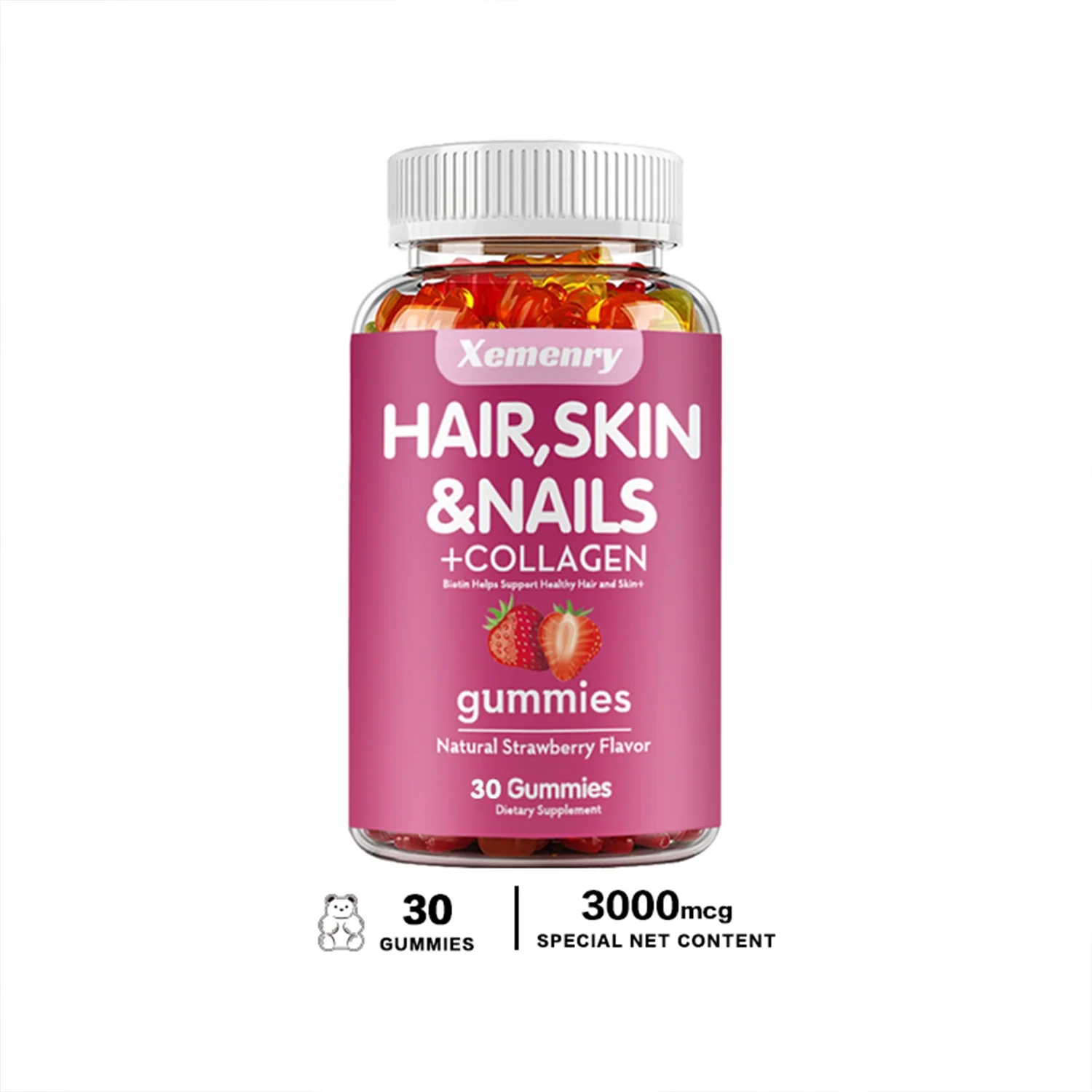 Xemenry Hair, Skin & Nails Gummies - with Biotin & Collagen - Promotes Healthy Hair (30/60/100pcs)